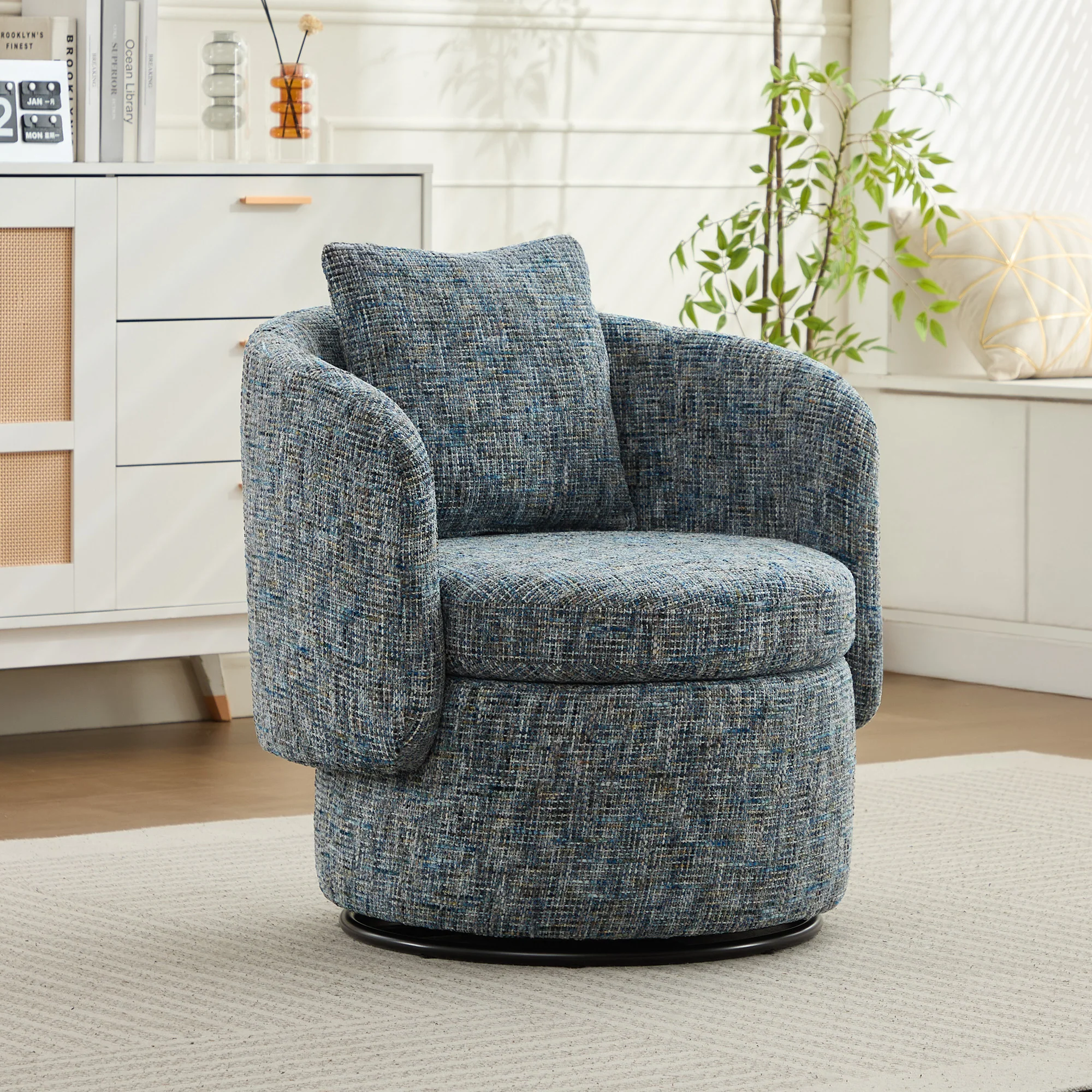 028 Swivel Accent Chair 360° Rotation Hidden Storage - Blue