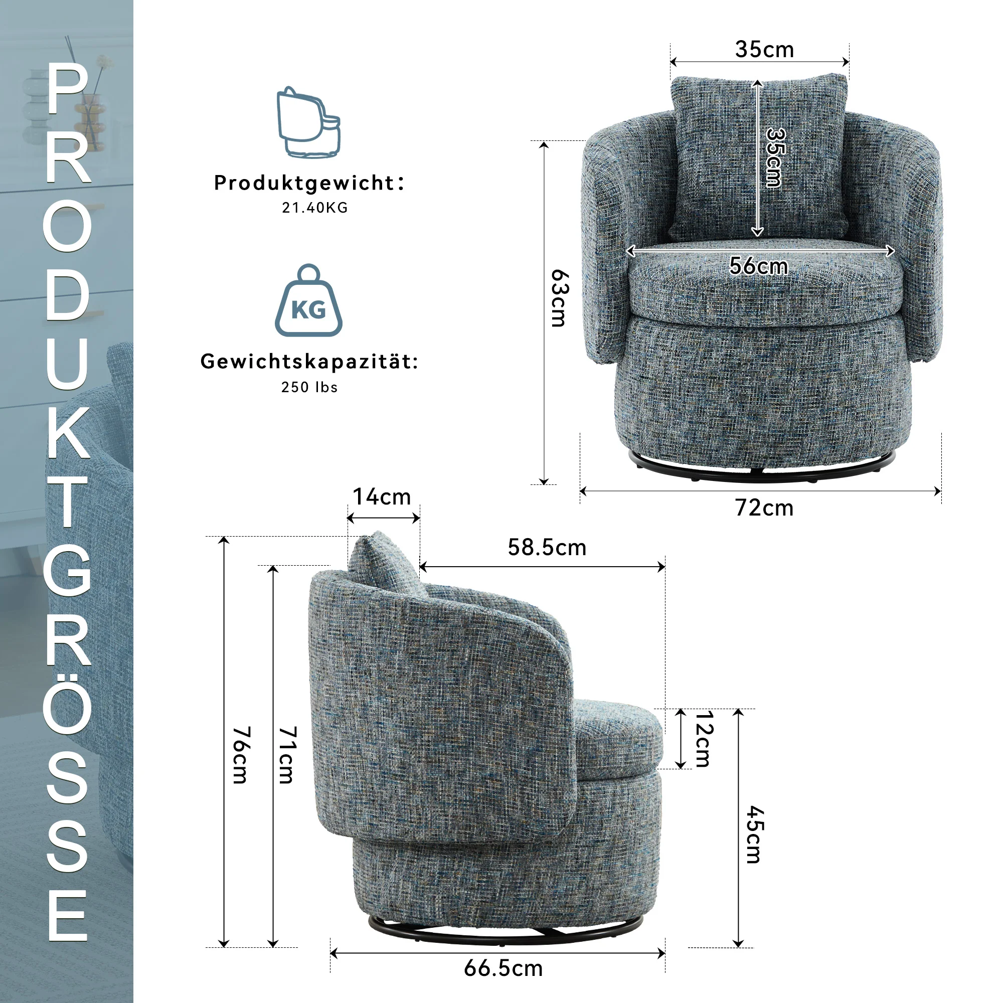 028 Swivel Accent Chair 360° Rotation Hidden Storage - Blue - Image 3