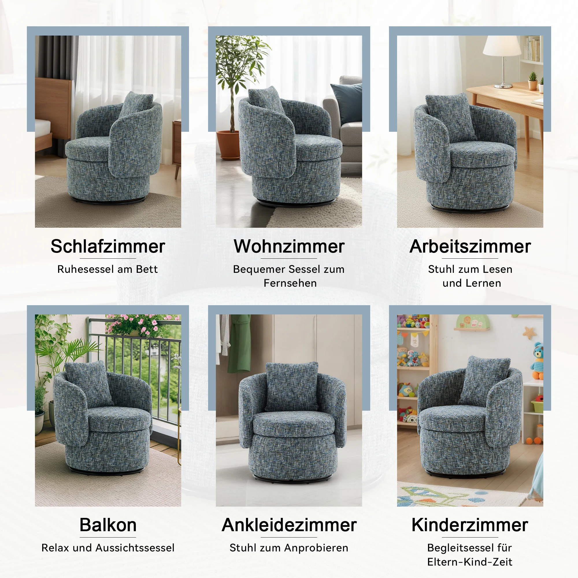 028 Swivel Accent Chair 360° Rotation Hidden Storage - Blue - Image 5