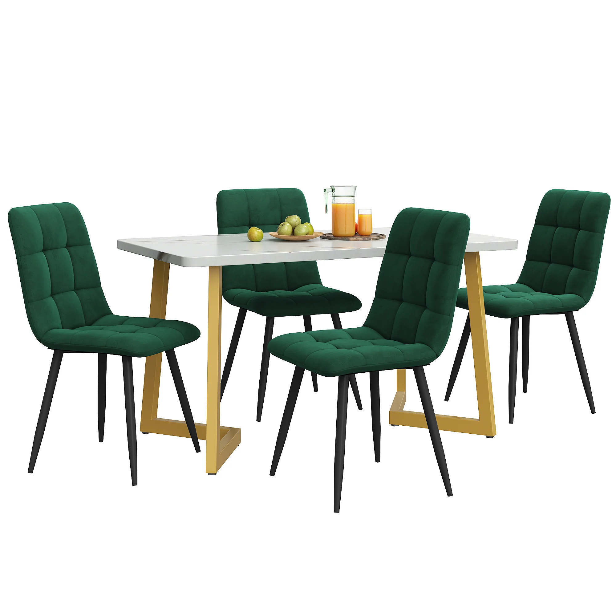 117cm Dining Set 5-Piece Rectangular Modern Dark Green Velvet Gold - Image 2