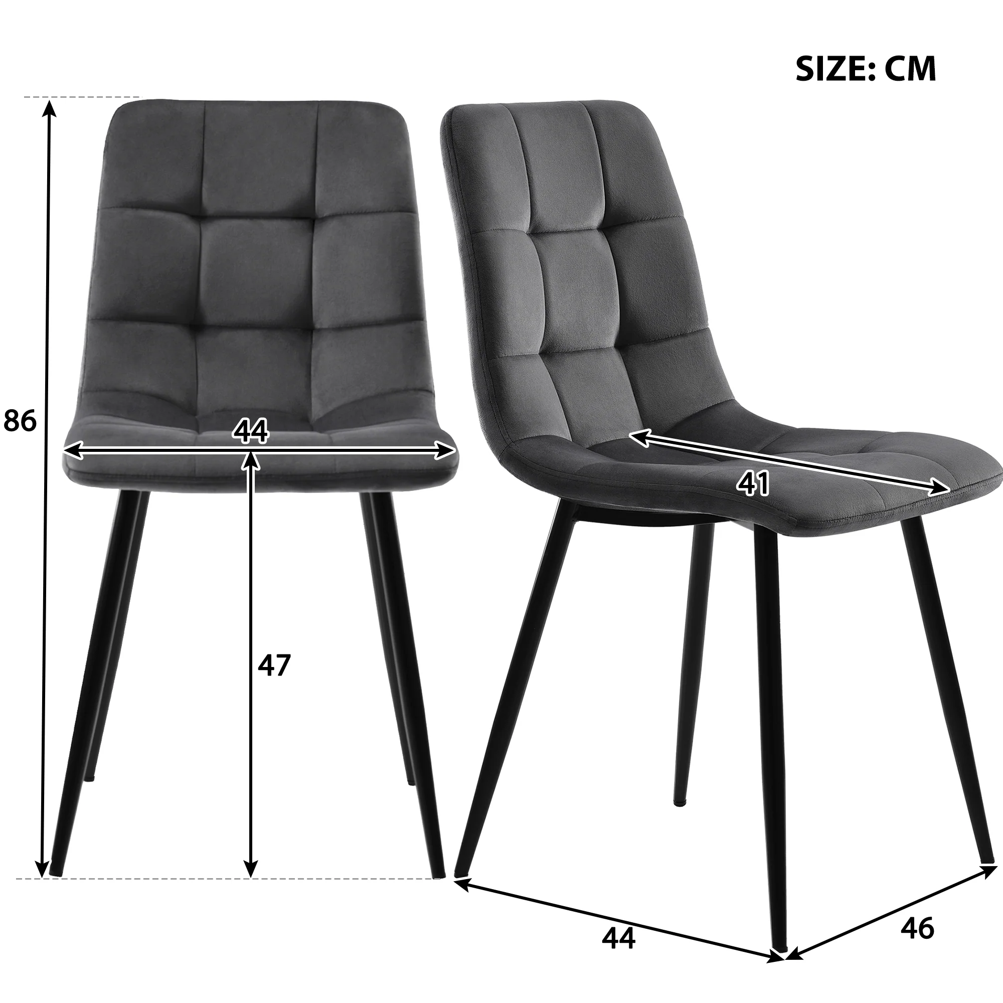 117cm Dining Set Rectangular Table Modern Dark Grey Velvet Chairs Gold Legs - Image 8