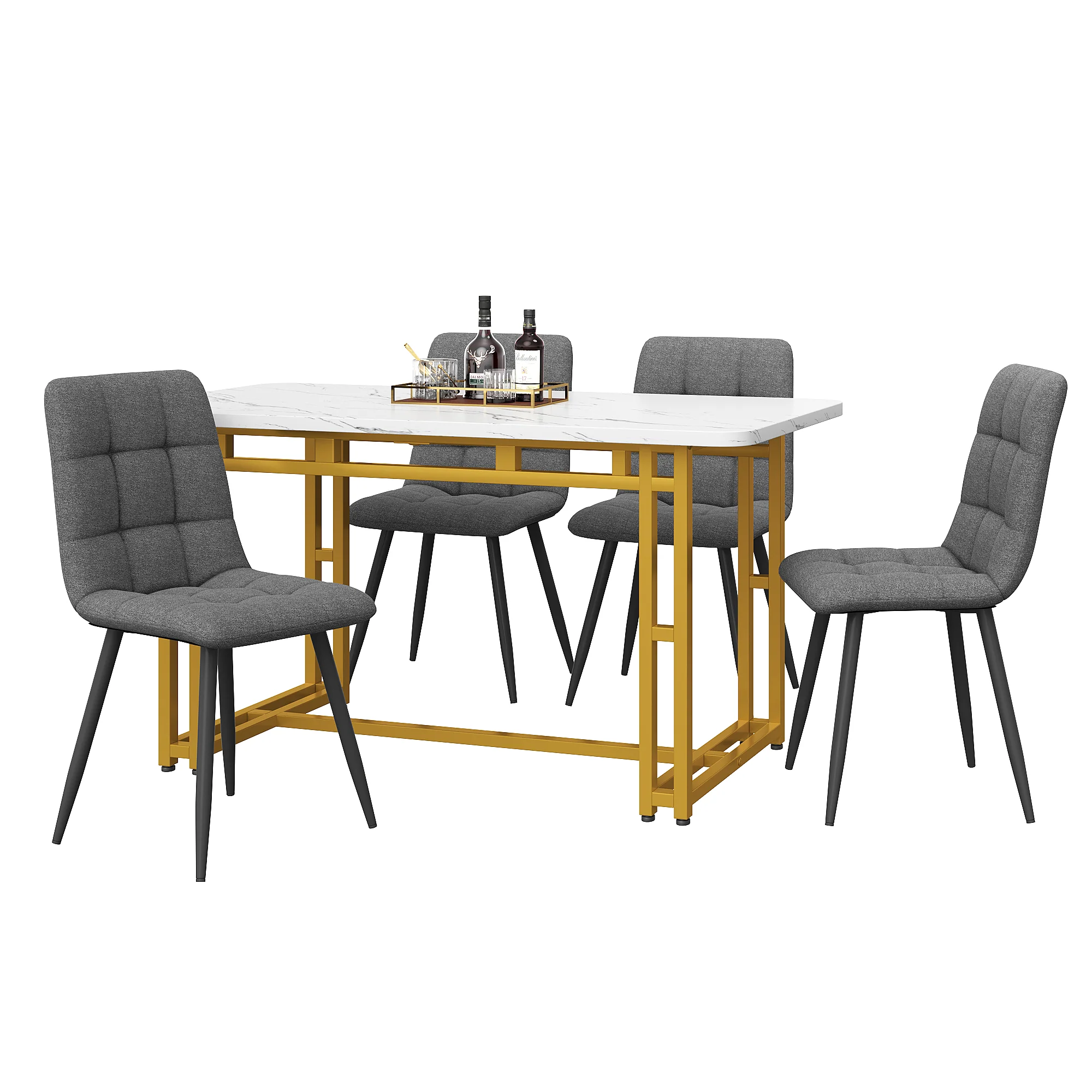 120x70cm Dining Table Set 4 Chairs Modern Kitchen Dark Grey Linen Golden Iron - Image 3