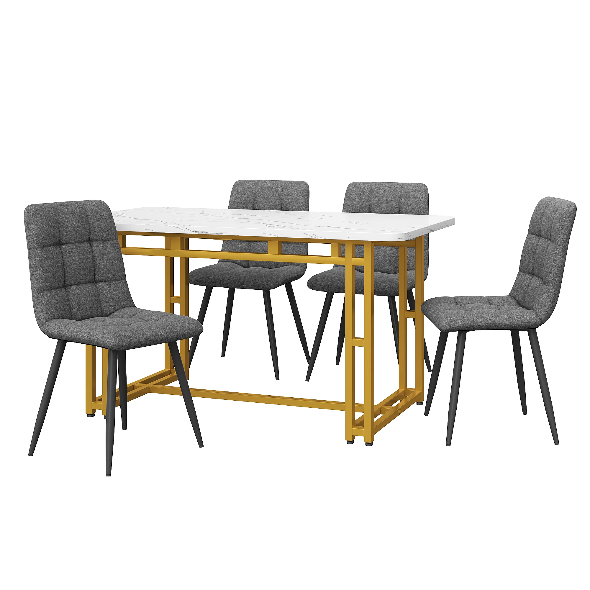 120x70cm Dining Table Set 4 Chairs Modern Kitchen Dark Grey Linen Golden Iron - Image 4