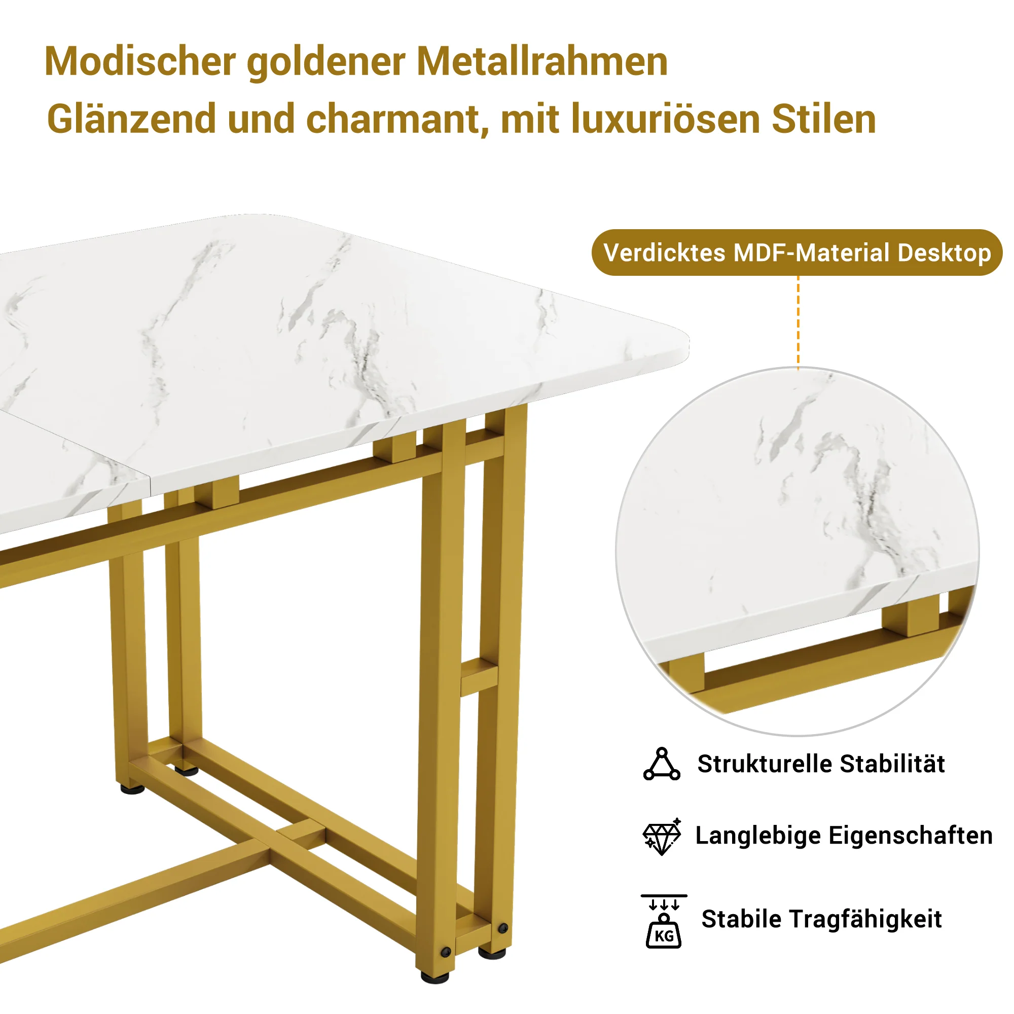 120x70cm Dining Table Set 4 Chairs Modern Kitchen Dark Grey Linen Golden Iron - Image 9