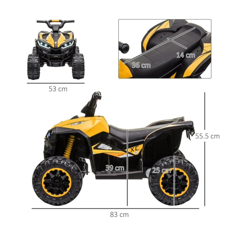 12V Ride-On Quad Bike with Music, Horn, for Ages 3+ Years - Yellow - Image 3