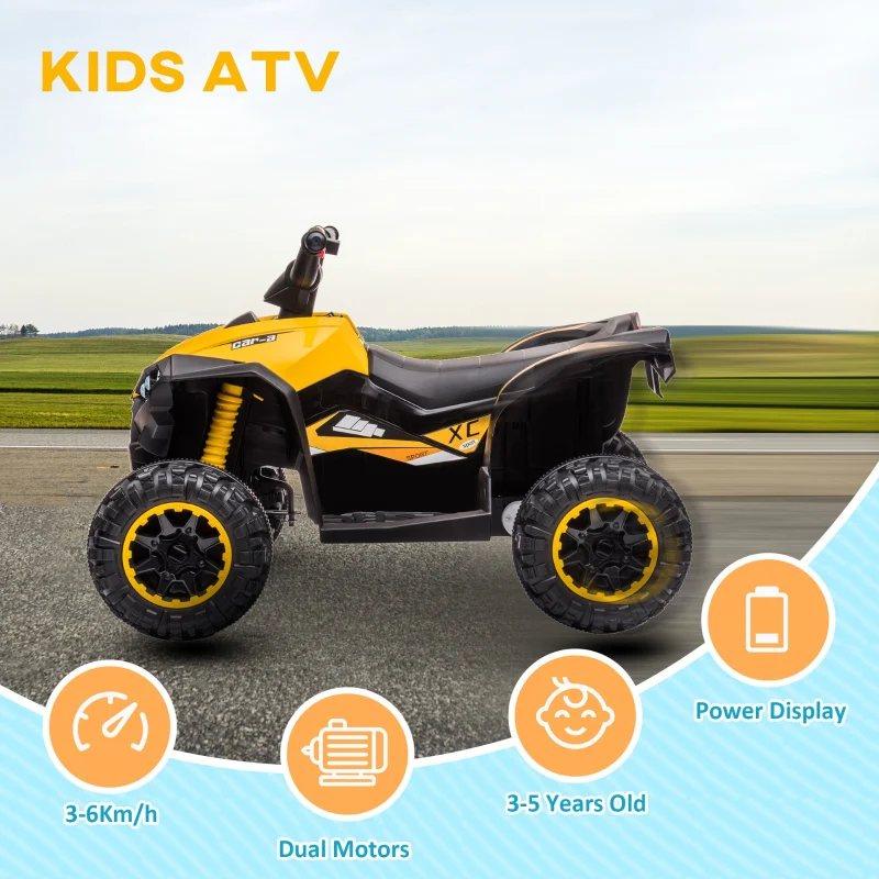 12V Ride-On Quad Bike with Music, Horn, for Ages 3+ Years - Yellow - Image 4