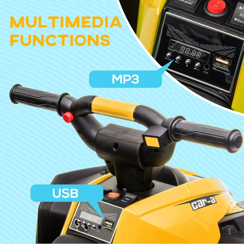 12V Ride-On Quad Bike with Music, Horn, for Ages 3+ Years - Yellow - Image 5
