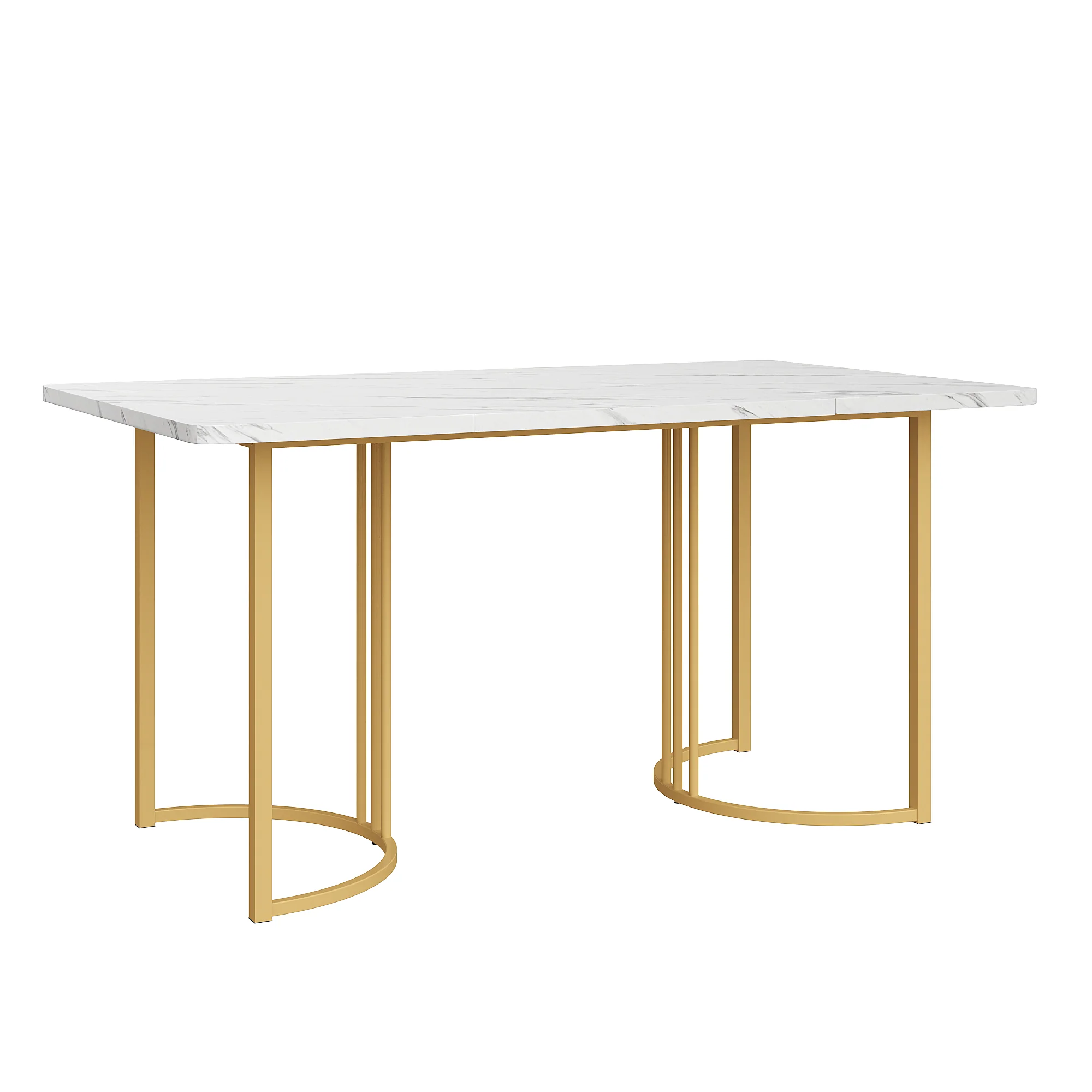 140 x 80cm Dining Table, Modern Rectangular Marble Pattern with Adjustable Metal Legs, White/Gold - Image 4