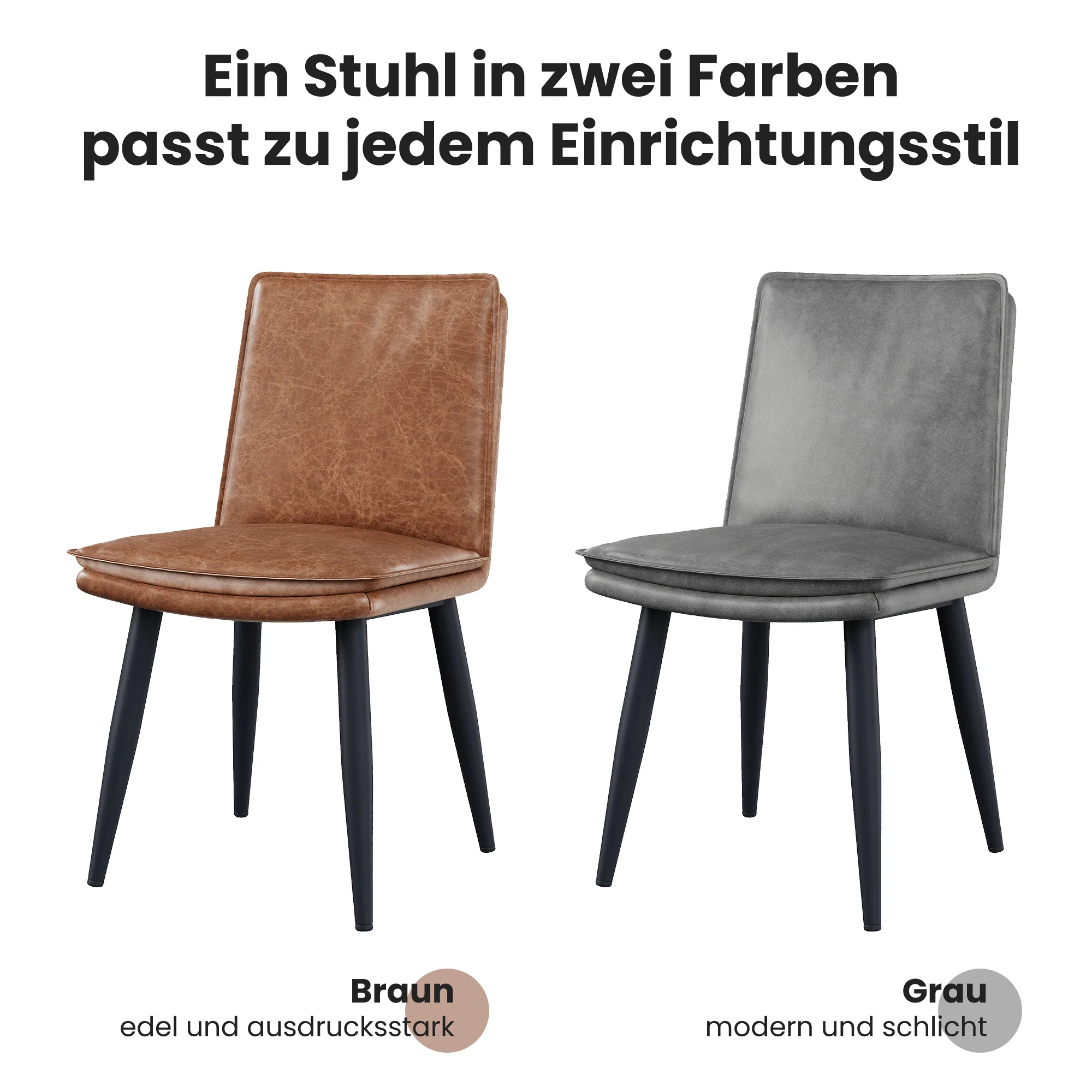2 Dining Chairs Modern Double-Layered Cushions - PU Grey - Image 3
