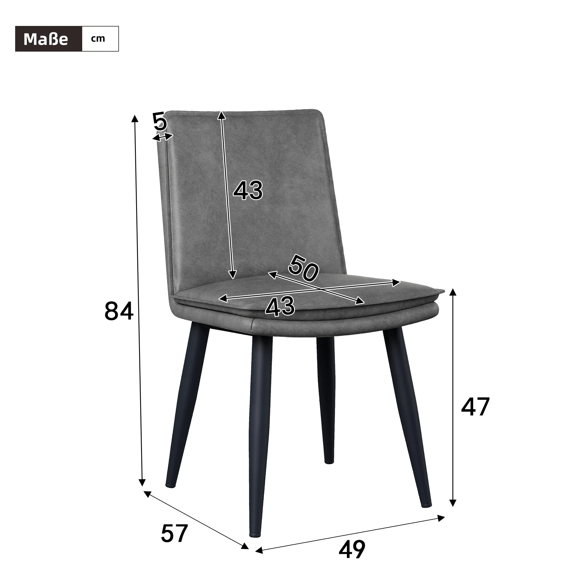 2 Dining Chairs Modern Double-Layered Cushions - PU Grey - Image 4