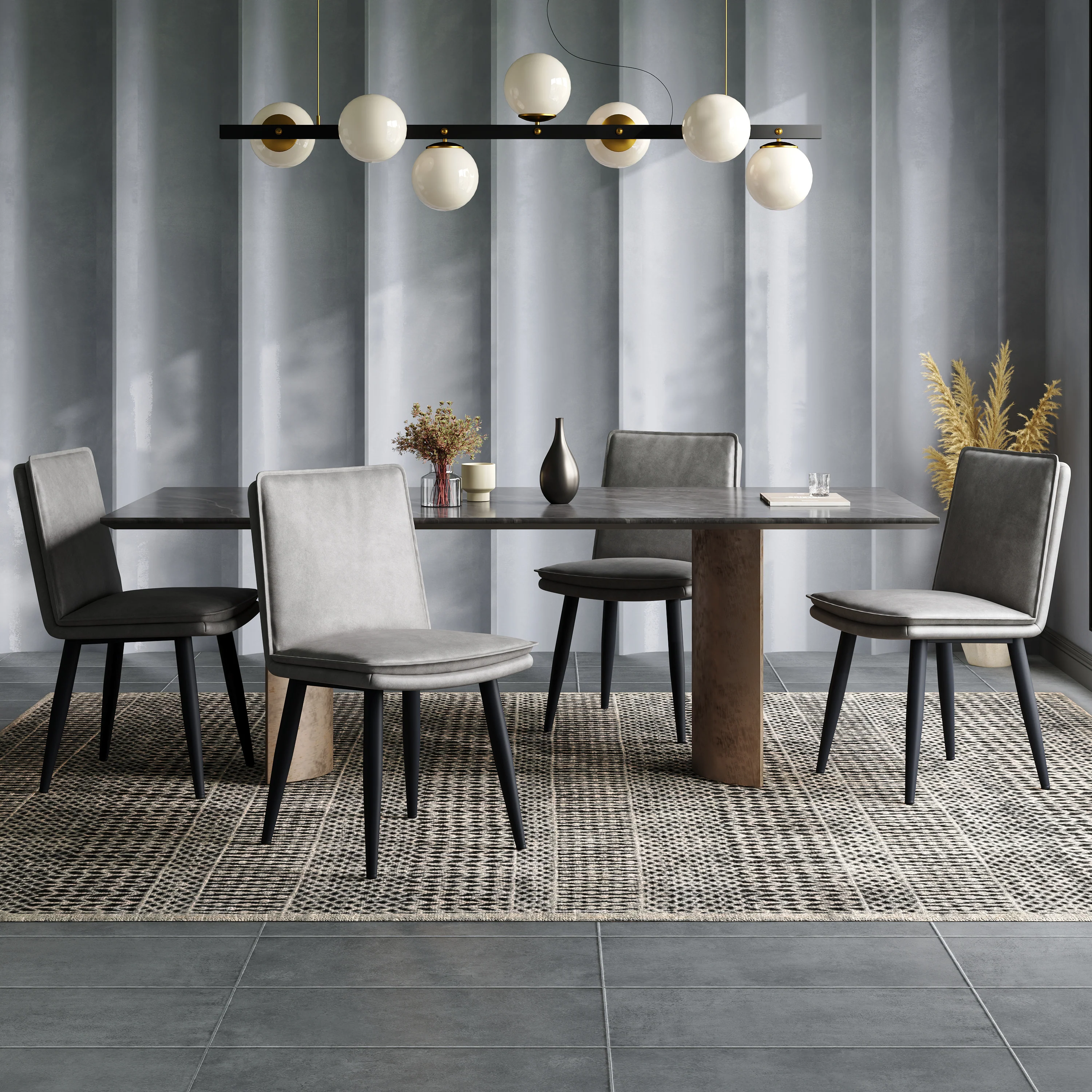 2 Dining Chairs Modern Double-Layered Cushions - PU Grey - Image 5