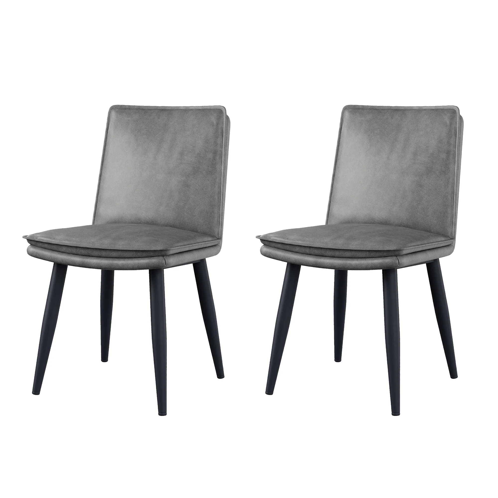 2 Dining Chairs Modern Double-Layered Cushions - PU Grey - Image 7
