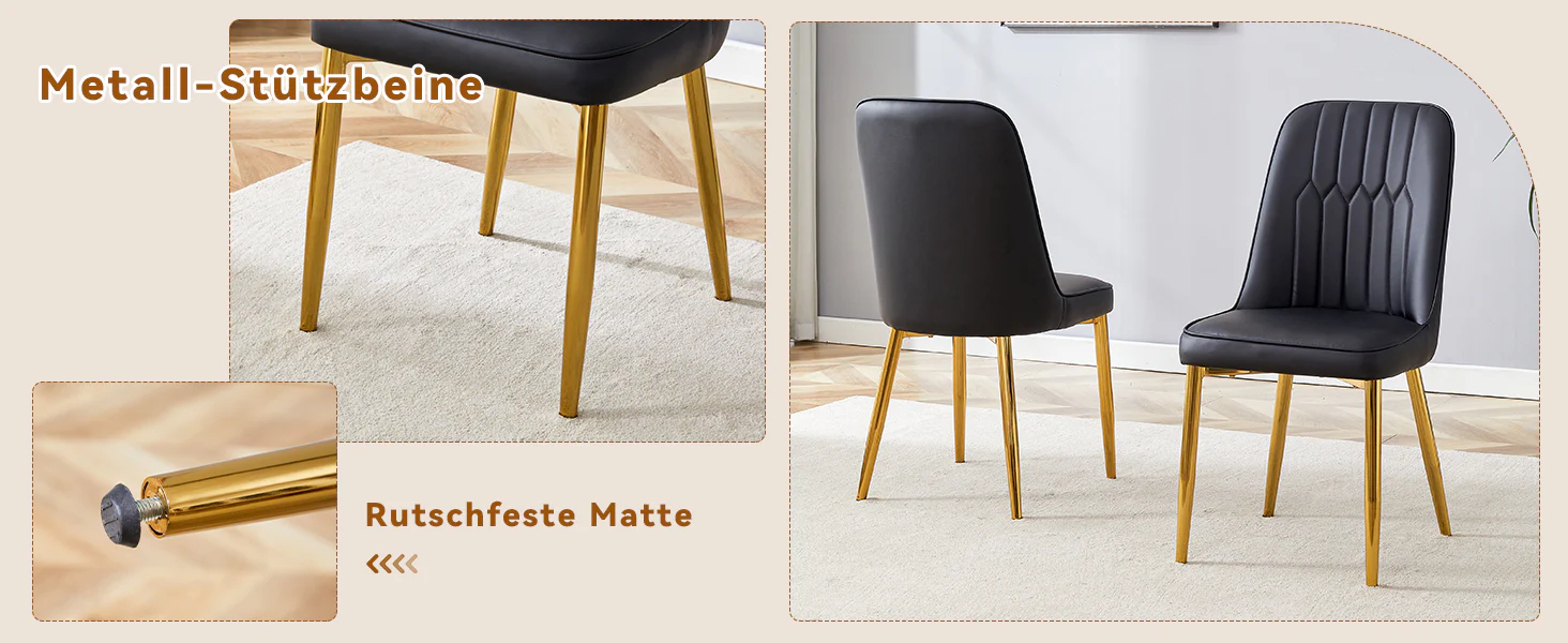 2 Dining Chairs Modern Minimalist Faux Leather Metal Legs - Black - Image 10