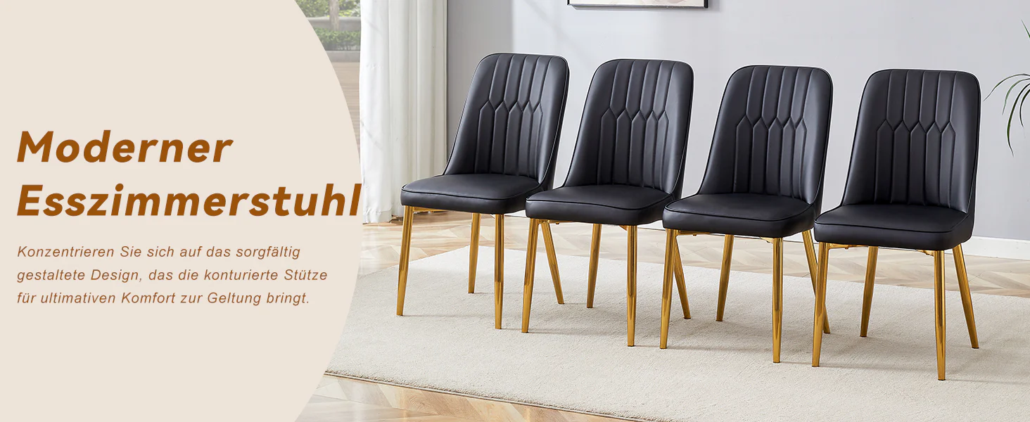 2 Dining Chairs Modern Minimalist Faux Leather Metal Legs - Black - Image 8