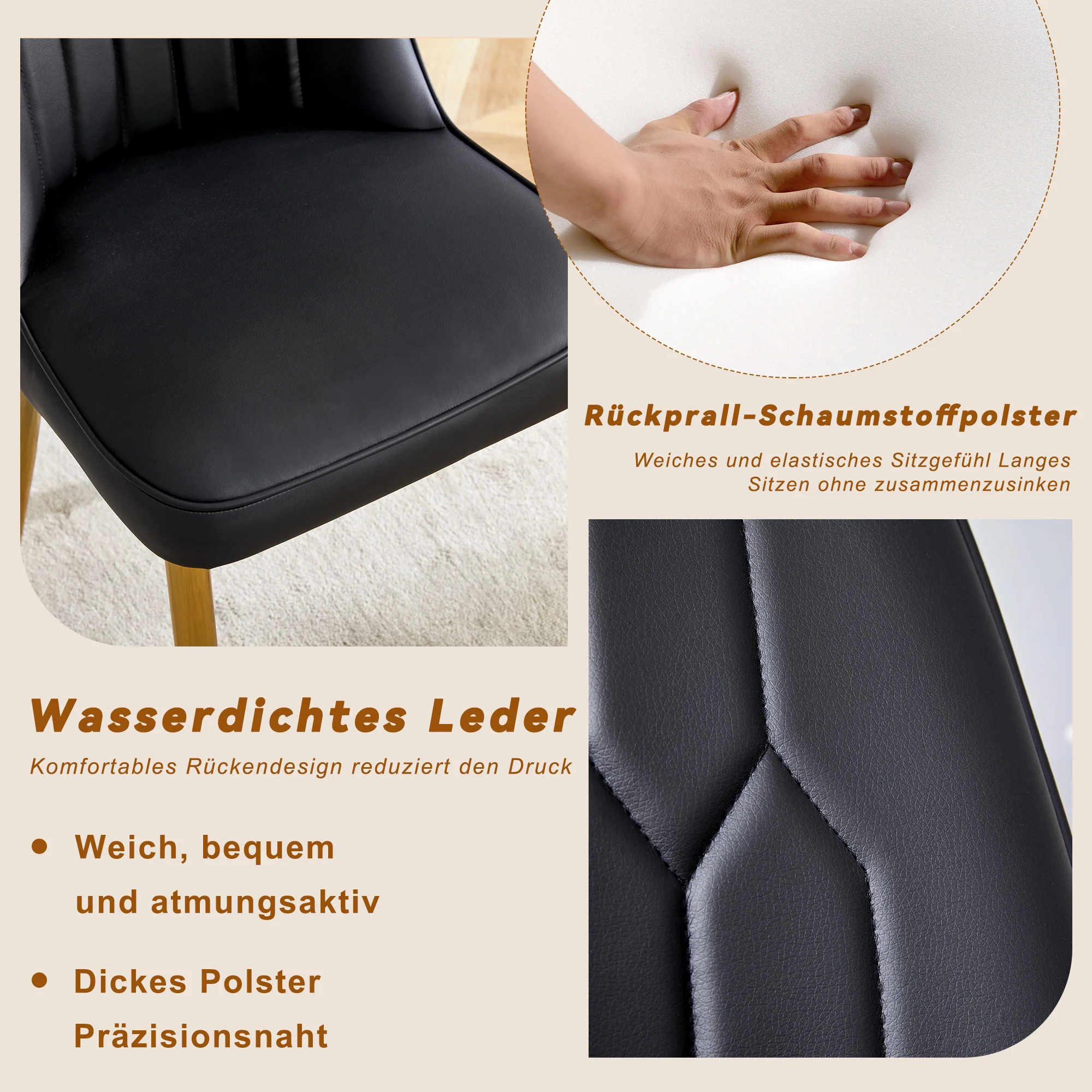 2 Dining Chairs Modern Minimalist Faux Leather Metal Legs - Black - Image 9