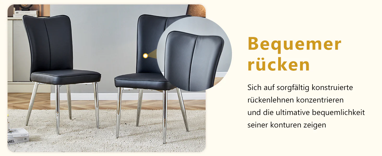 2 Dining Chairs Modern PU Silver Metal Legs 89cm High - Black - Image 10