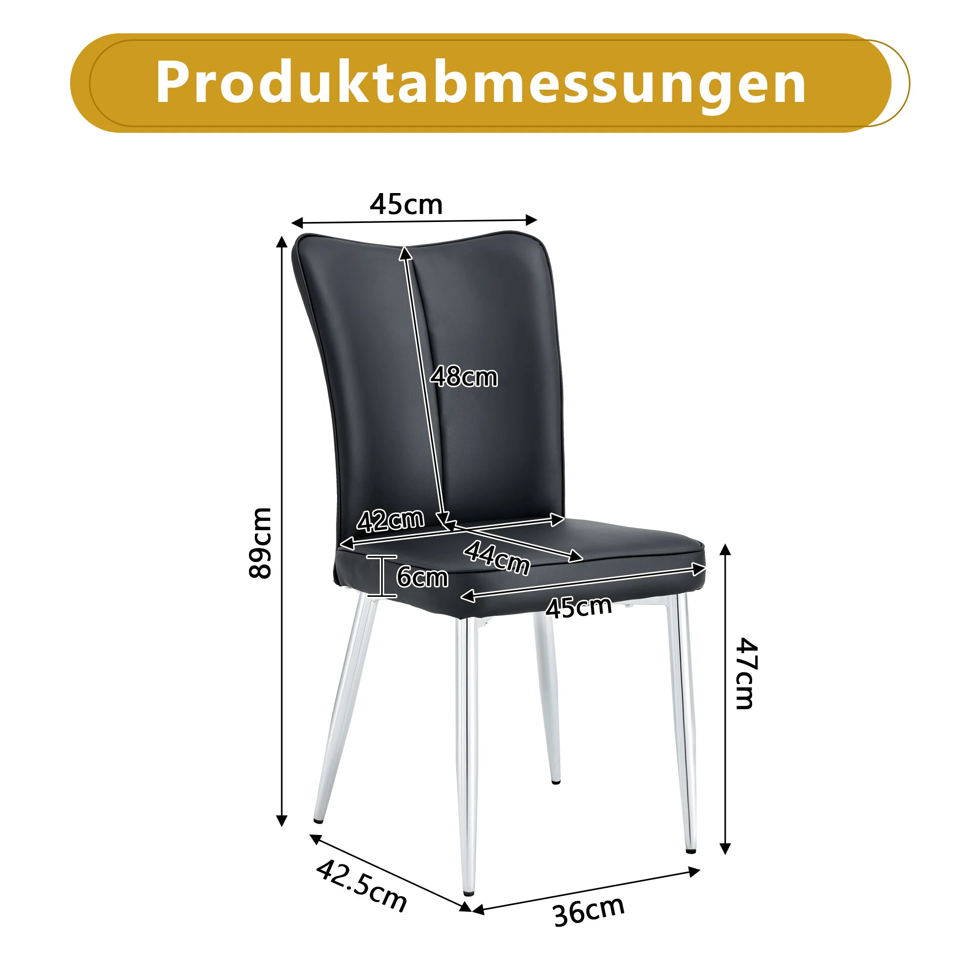 2 Dining Chairs Modern PU Silver Metal Legs 89cm High - Black - Image 4
