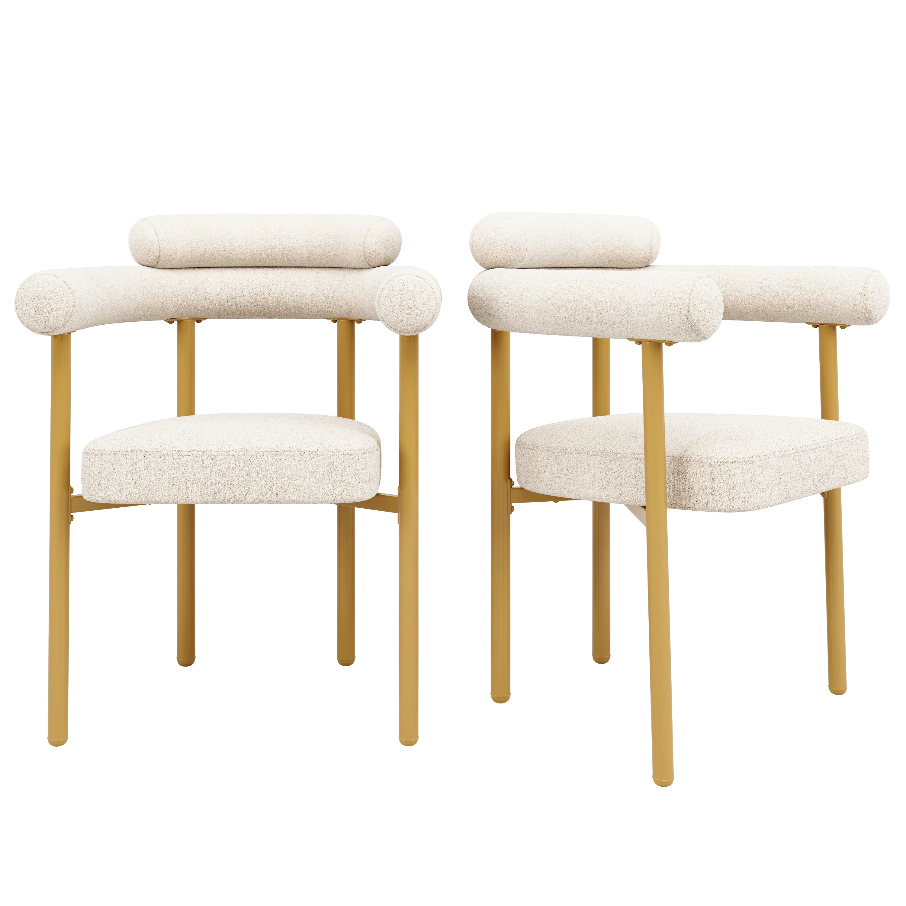 2 Dining Chairs Modern Ring Seats Gold Legs - Beige Suede - Image 10