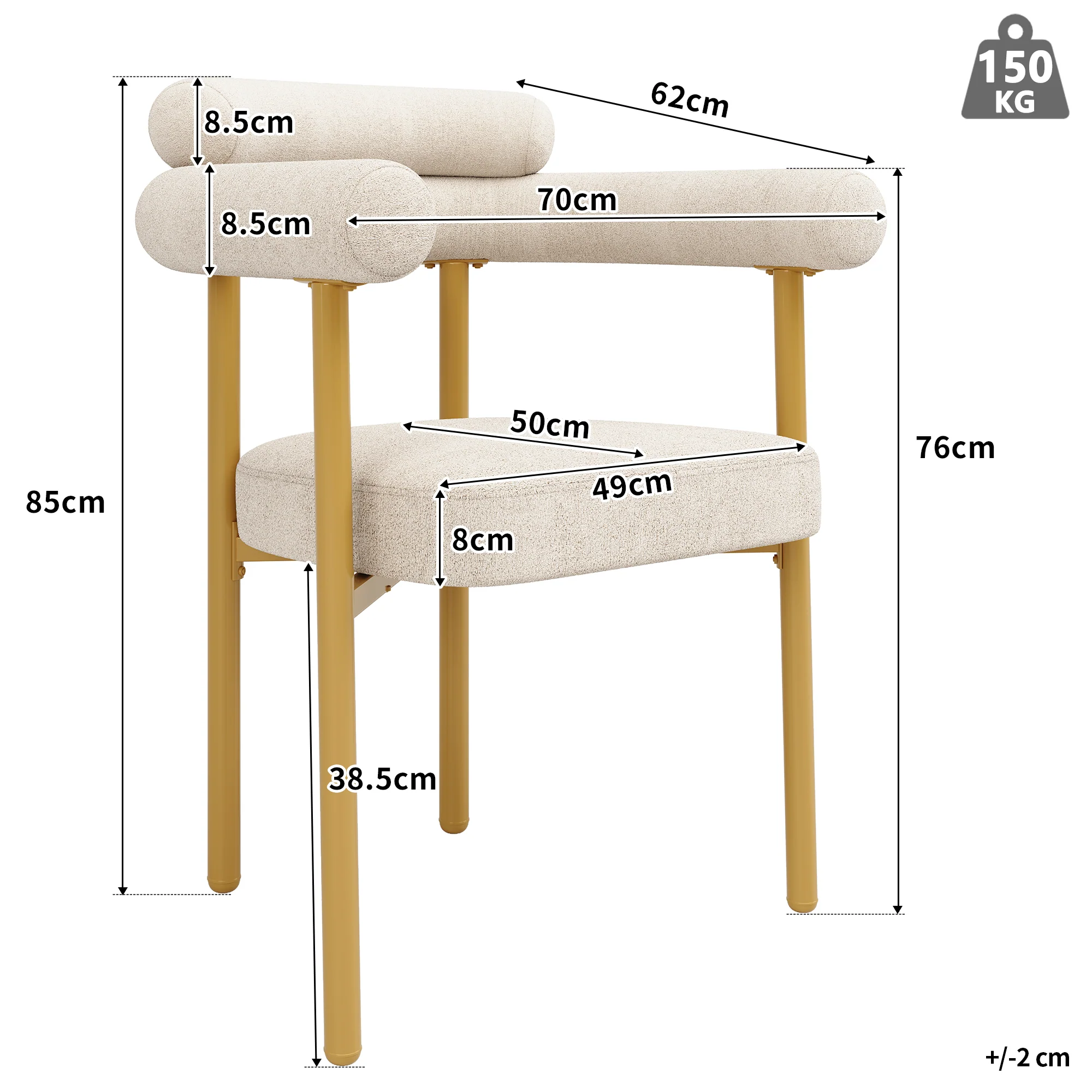 2 Dining Chairs Modern Ring Seats Gold Legs - Beige Suede - Image 2
