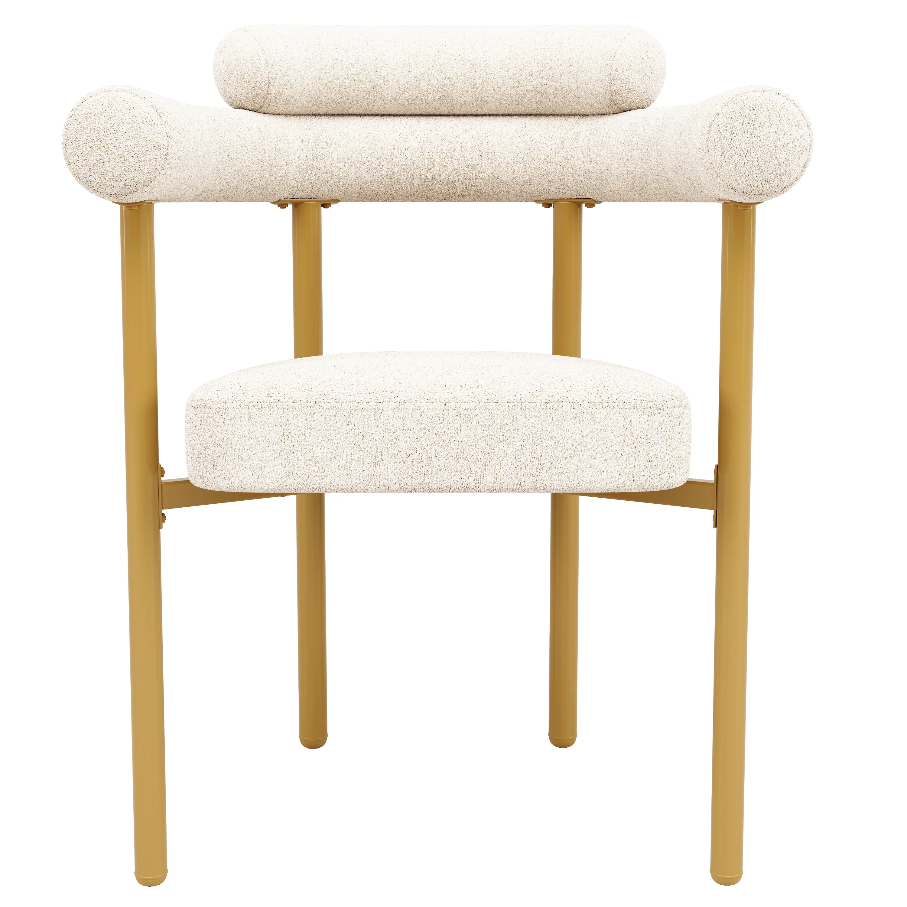 2 Dining Chairs Modern Ring Seats Gold Legs - Beige Suede - Image 4