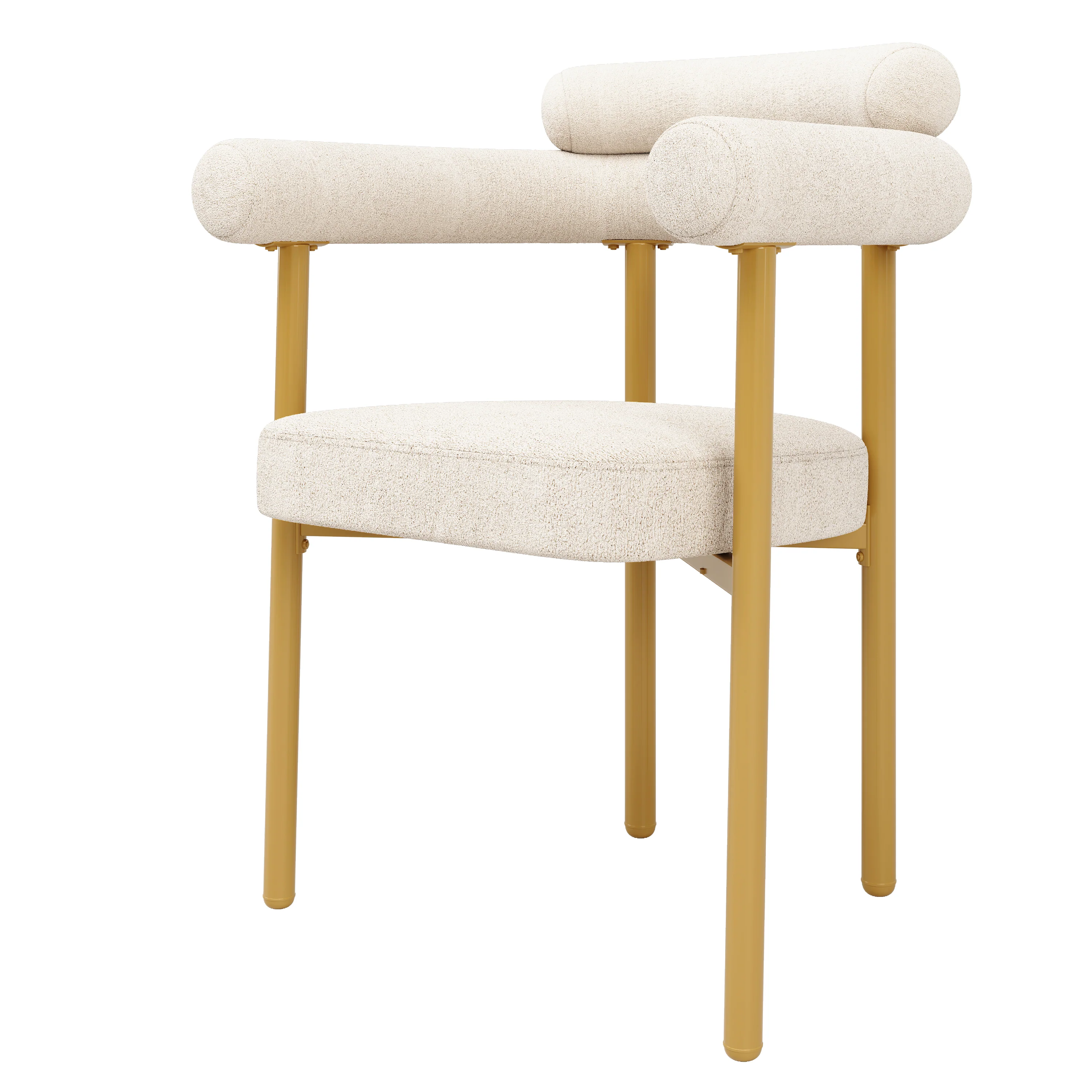 2 Dining Chairs Modern Ring Seats Gold Legs - Beige Suede - Image 5