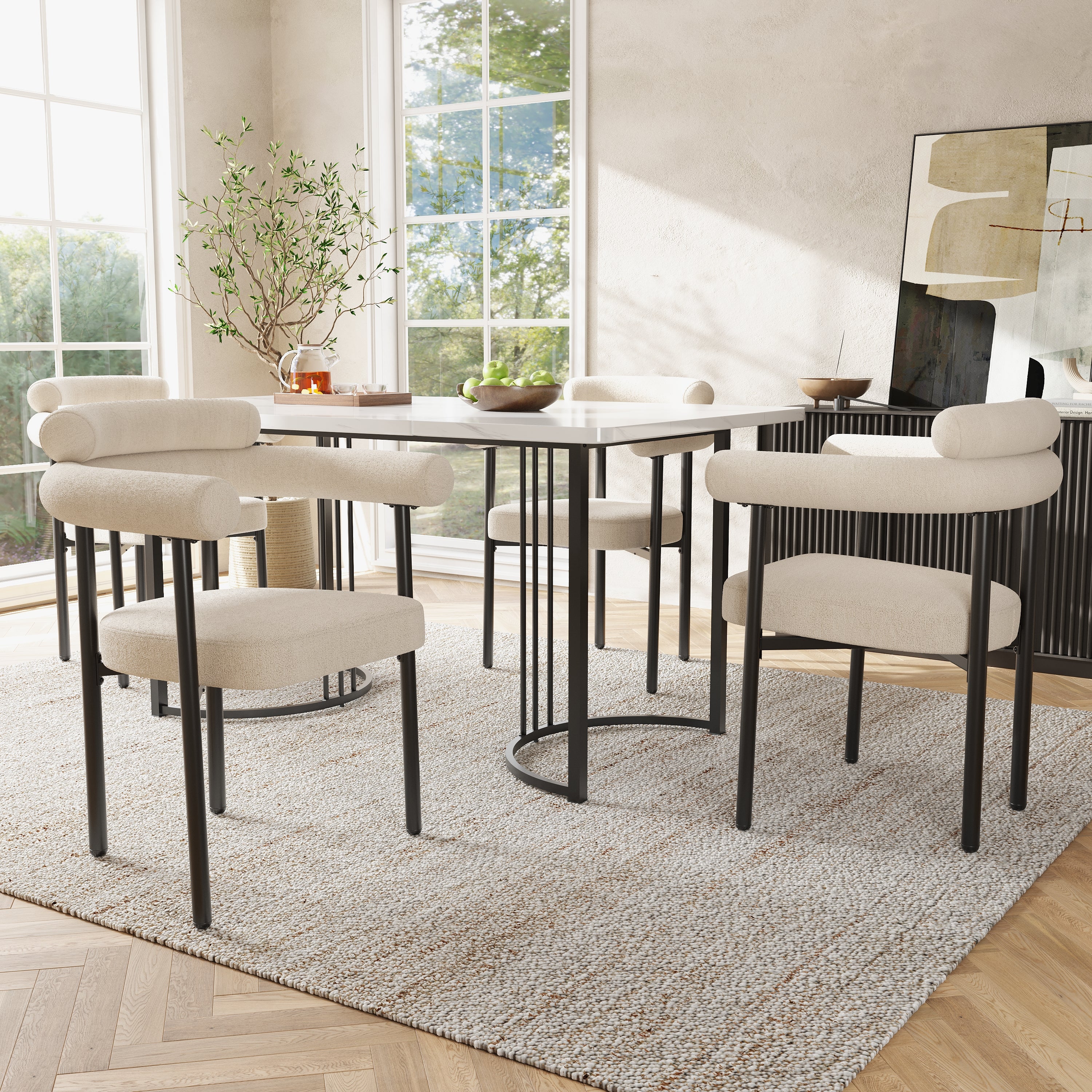 2 Dining Chairs Modern Simple Comfortable Ring Seats Cream Suede - Image 2