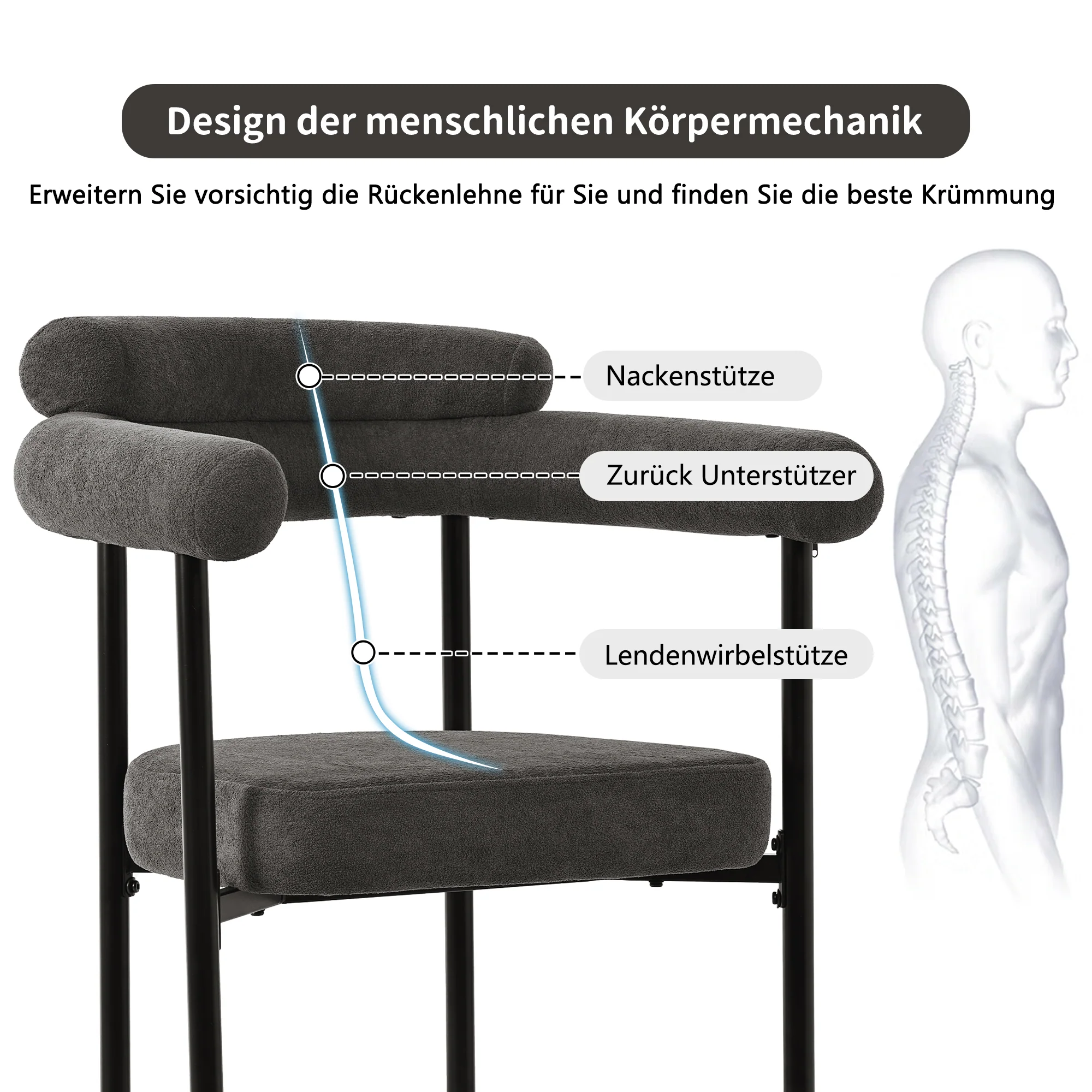 2 Dining Chairs Modern Simple Comfortable Ring Seats Dark Grey Suede Fabric - Image 7