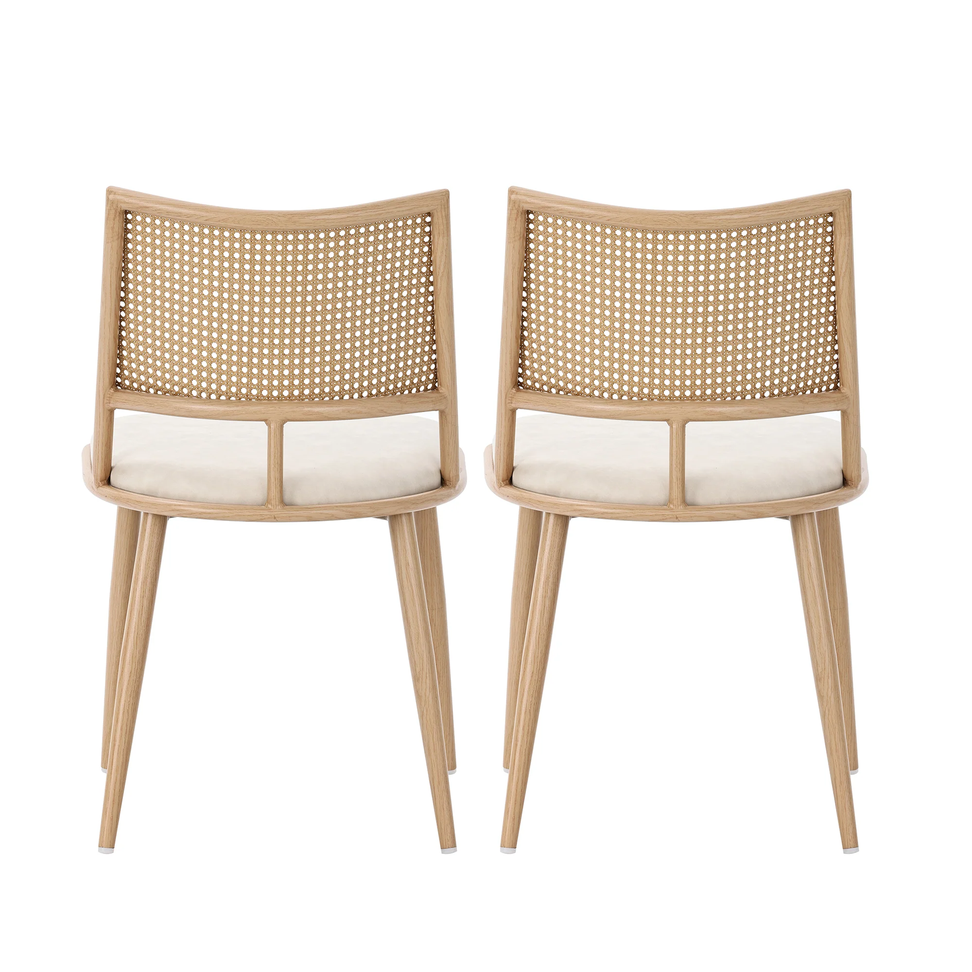 2 Dining Chairs PU Seat Rattan Backrest - Beige - Image 7