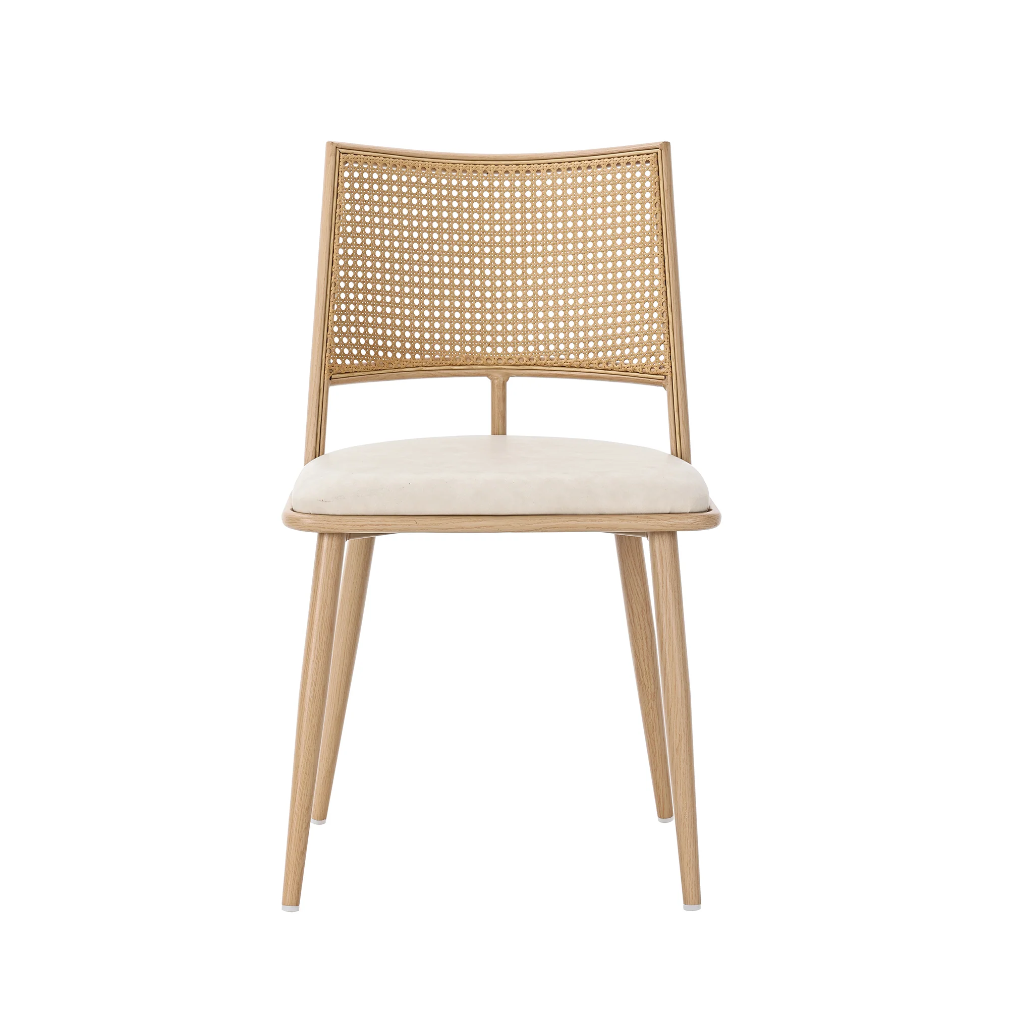 2 Dining Chairs PU Seat Rattan Backrest - Beige - Image 9