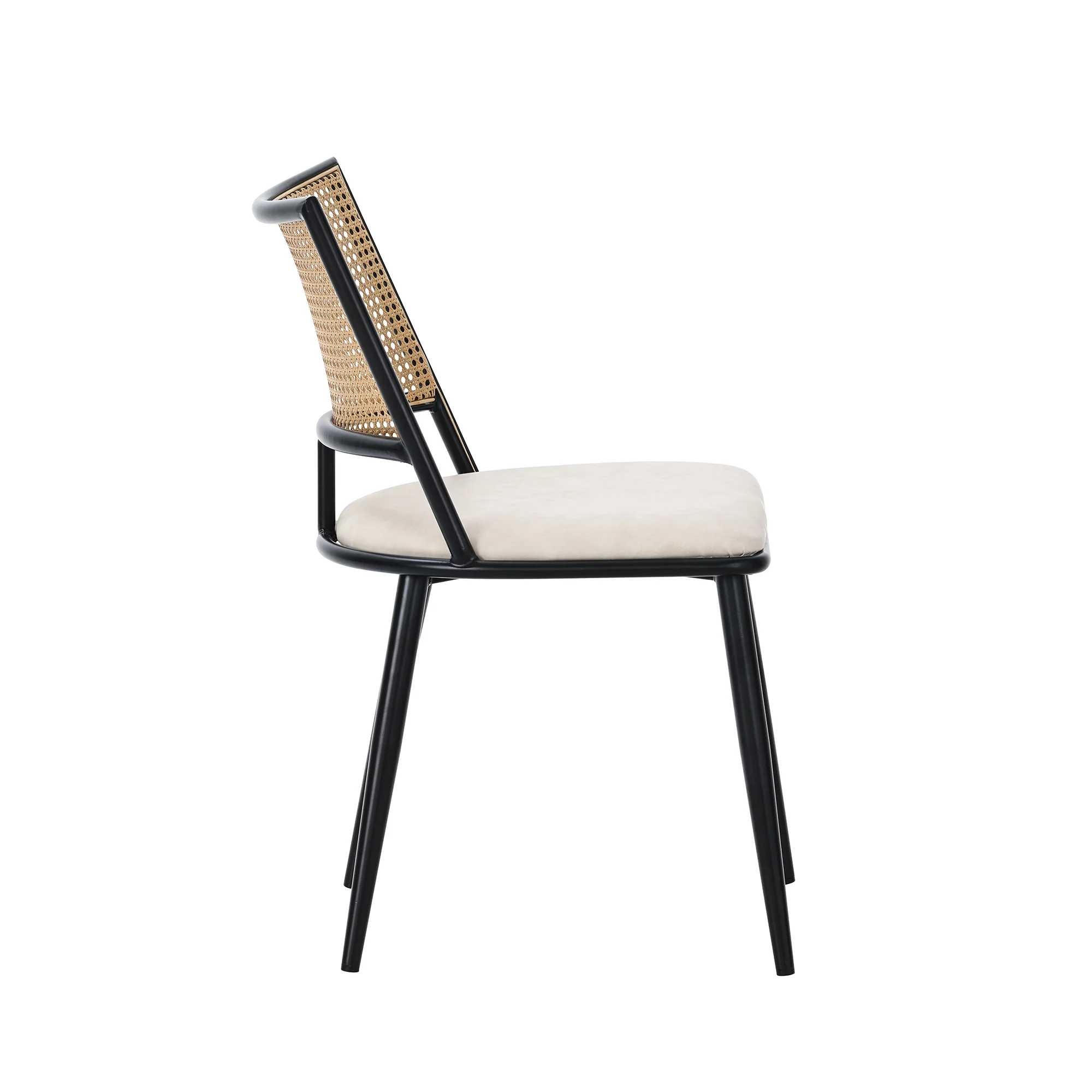 2 Dining Chairs PU Seat Rattan Backrest - Black - Image 10