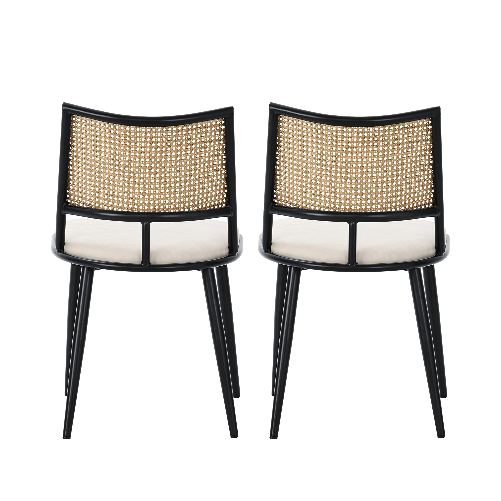 2 Dining Chairs PU Seat Rattan Backrest - Black - Image 6