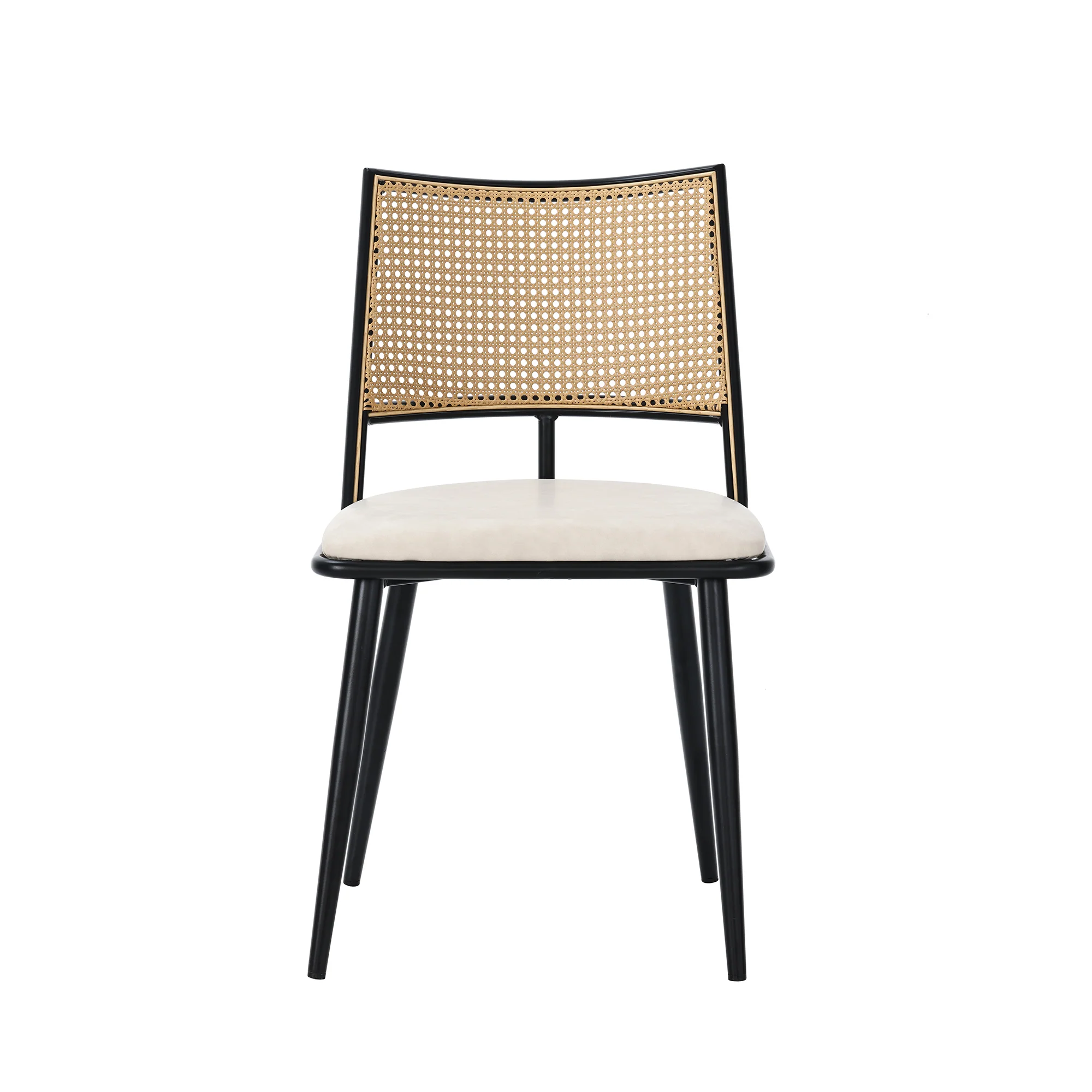 2 Dining Chairs PU Seat Rattan Backrest - Black - Image 8