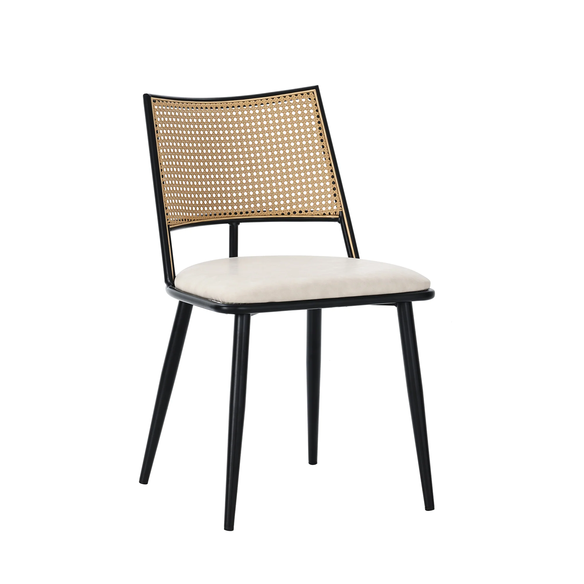 2 Dining Chairs PU Seat Rattan Backrest - Black - Image 9