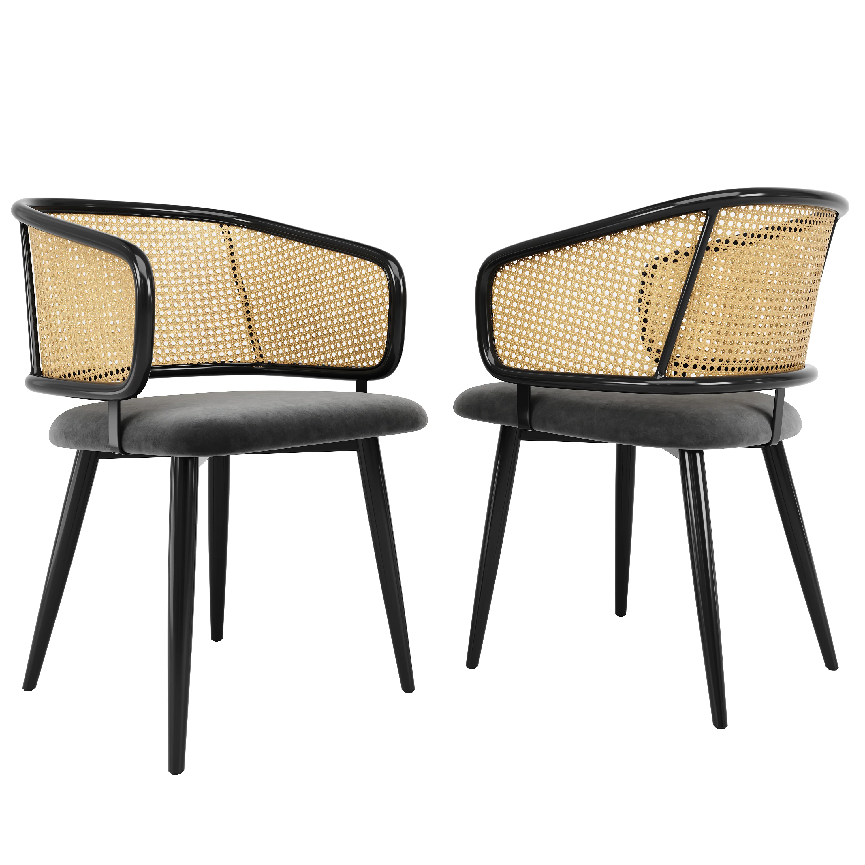 2 Dining Chairs Rattan Back Velvet Seat - Modern Style - Image 10