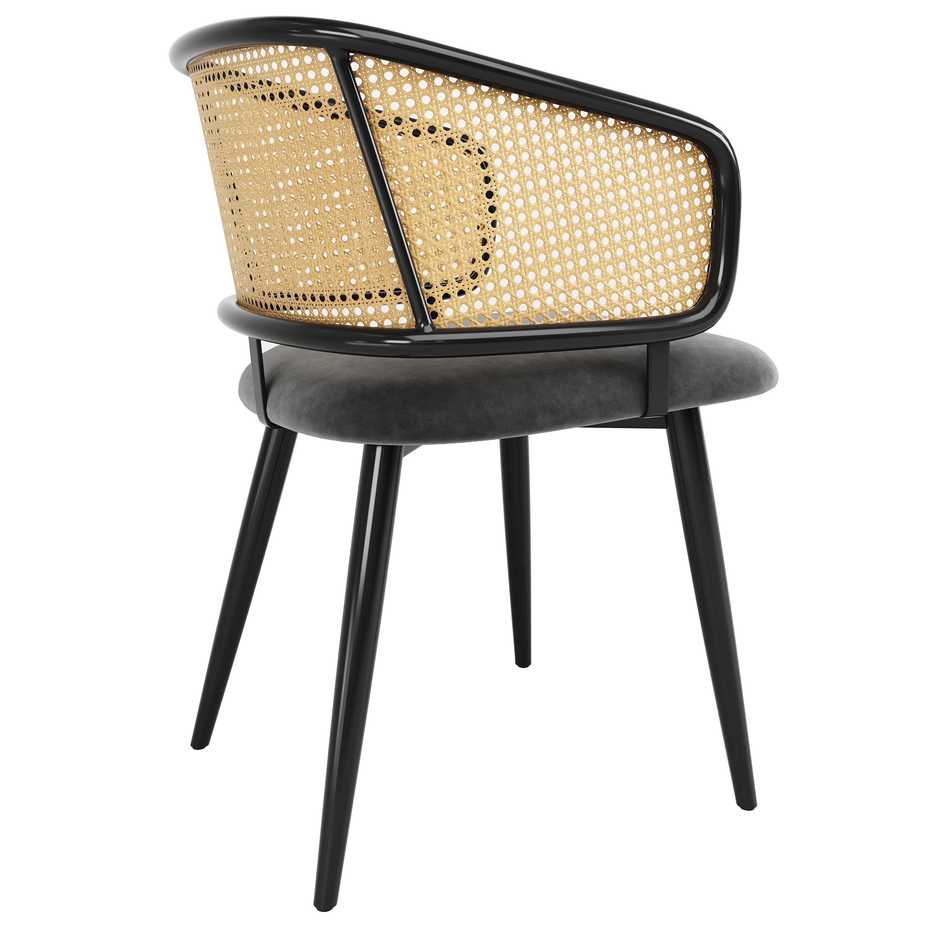 2 Dining Chairs Rattan Back Velvet Seat - Modern Style - Image 5