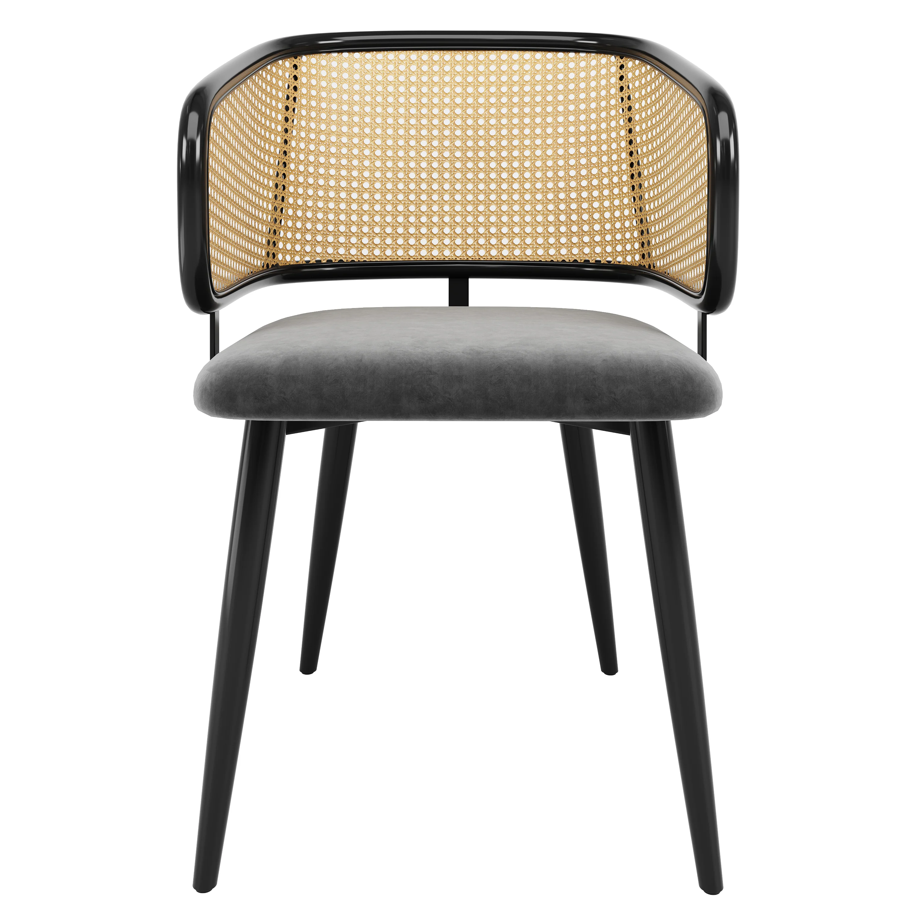 2 Dining Chairs Rattan Back Velvet Seat - Modern Style - Image 7