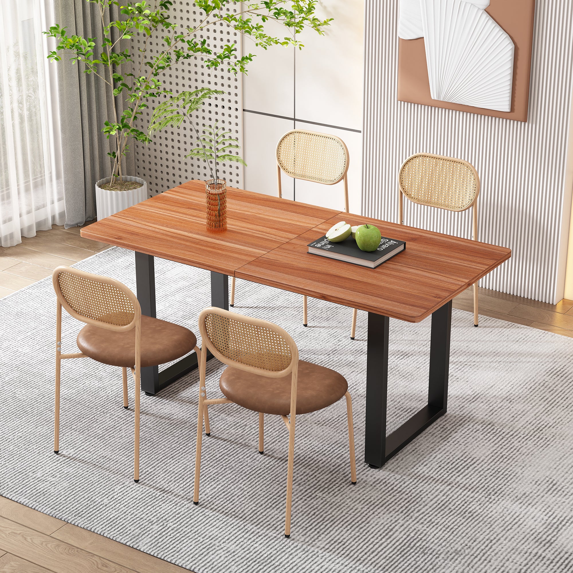 2 Dining Chairs Rattan Leisure Metal Legs - Brown - Image 4