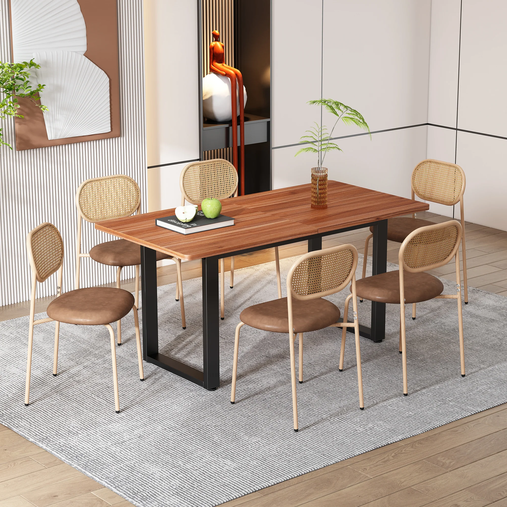 2 Dining Chairs Rattan Leisure Metal Legs - Brown - Image 5