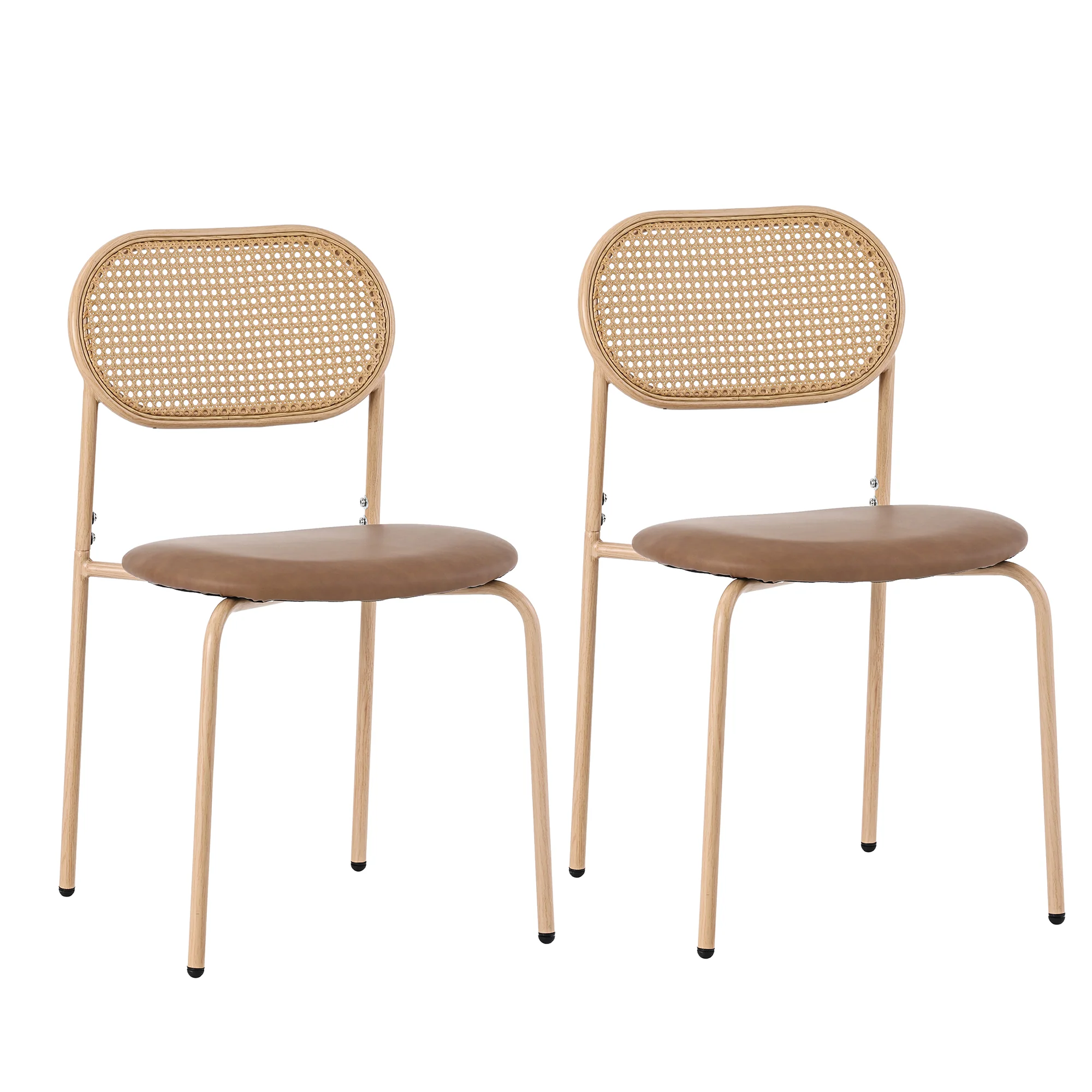 2 Dining Chairs Rattan Leisure Metal Legs - Brown - Image 6
