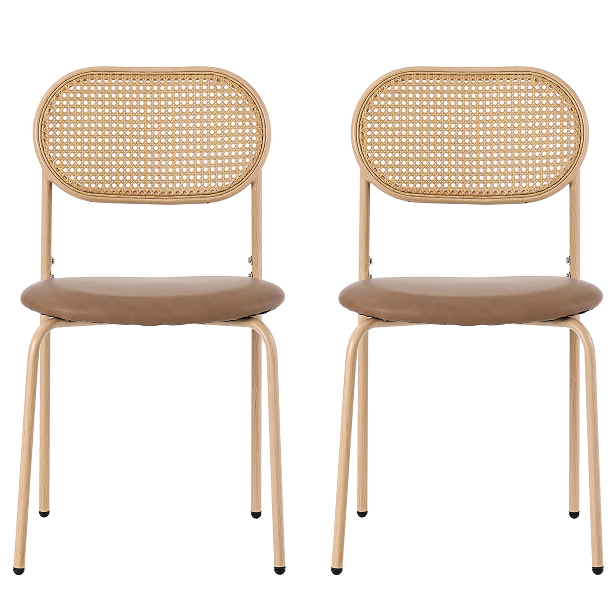 2 Dining Chairs Rattan Leisure Metal Legs - Brown - Image 7