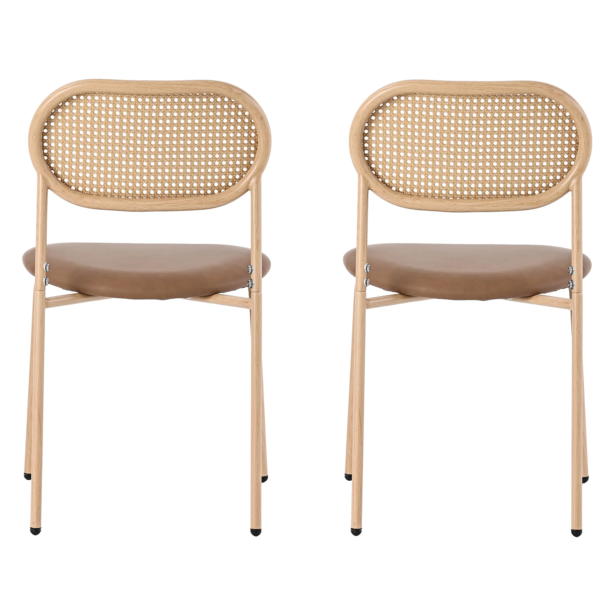 2 Dining Chairs Rattan Leisure Metal Legs - Brown - Image 8