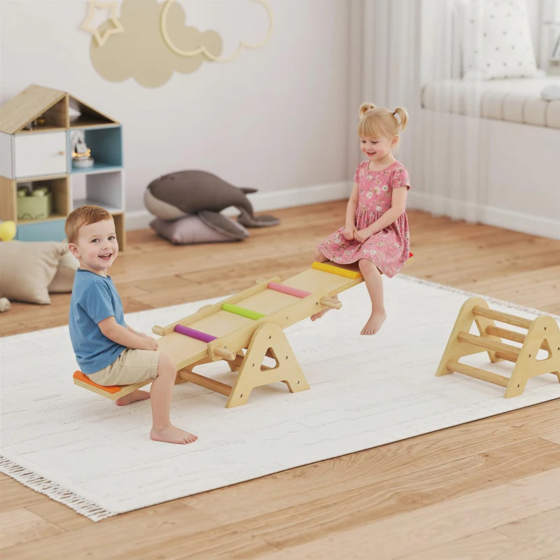 2-in-1 Balance Board Seesaw Rocker 133x38x24cm - Wooden - Image 2