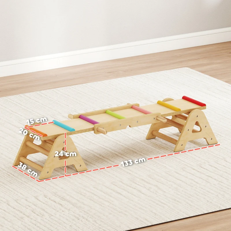 2-in-1 Balance Board Seesaw Rocker 133x38x24cm - Wooden - Image 3