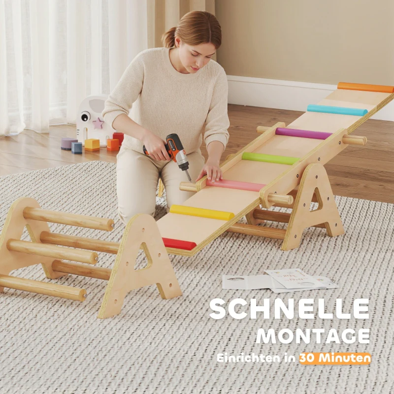 2-in-1 Balance Board Seesaw Rocker 133x38x24cm - Wooden - Image 7