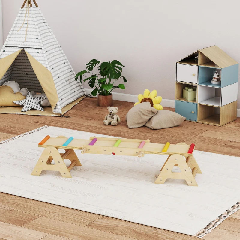 2-in-1 Balance Board Seesaw Rocker 133x38x24cm - Wooden - Image 8