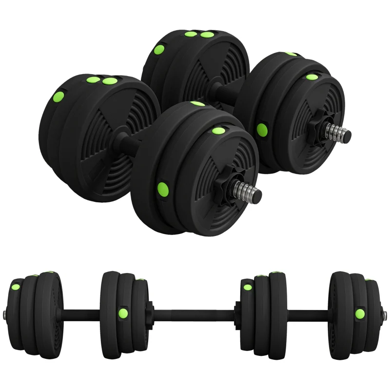 2-in-1 Dumbbell Set 25 kg Barbell & Dumbbell - Black/Green - Image 2