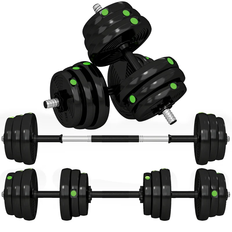 2-in-1 Dumbbell Set 25 kg Barbell & Dumbbell - Black/Green - Image 8