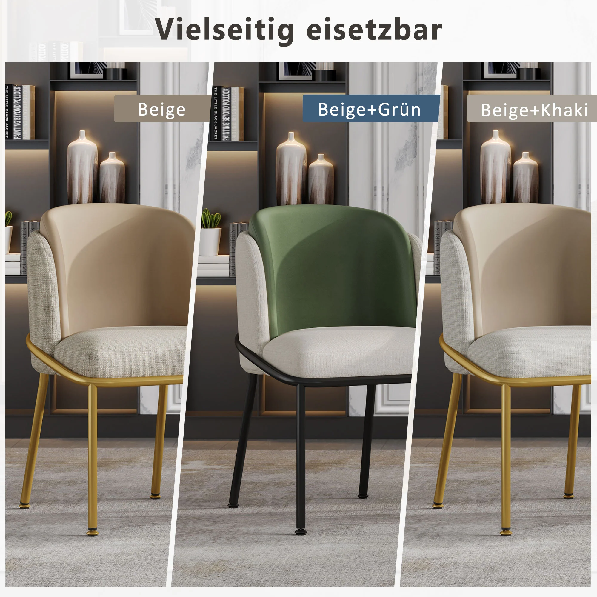 2 Modern Chairs Angled Legs Adjustable Feet - Beige/Green - Image 6