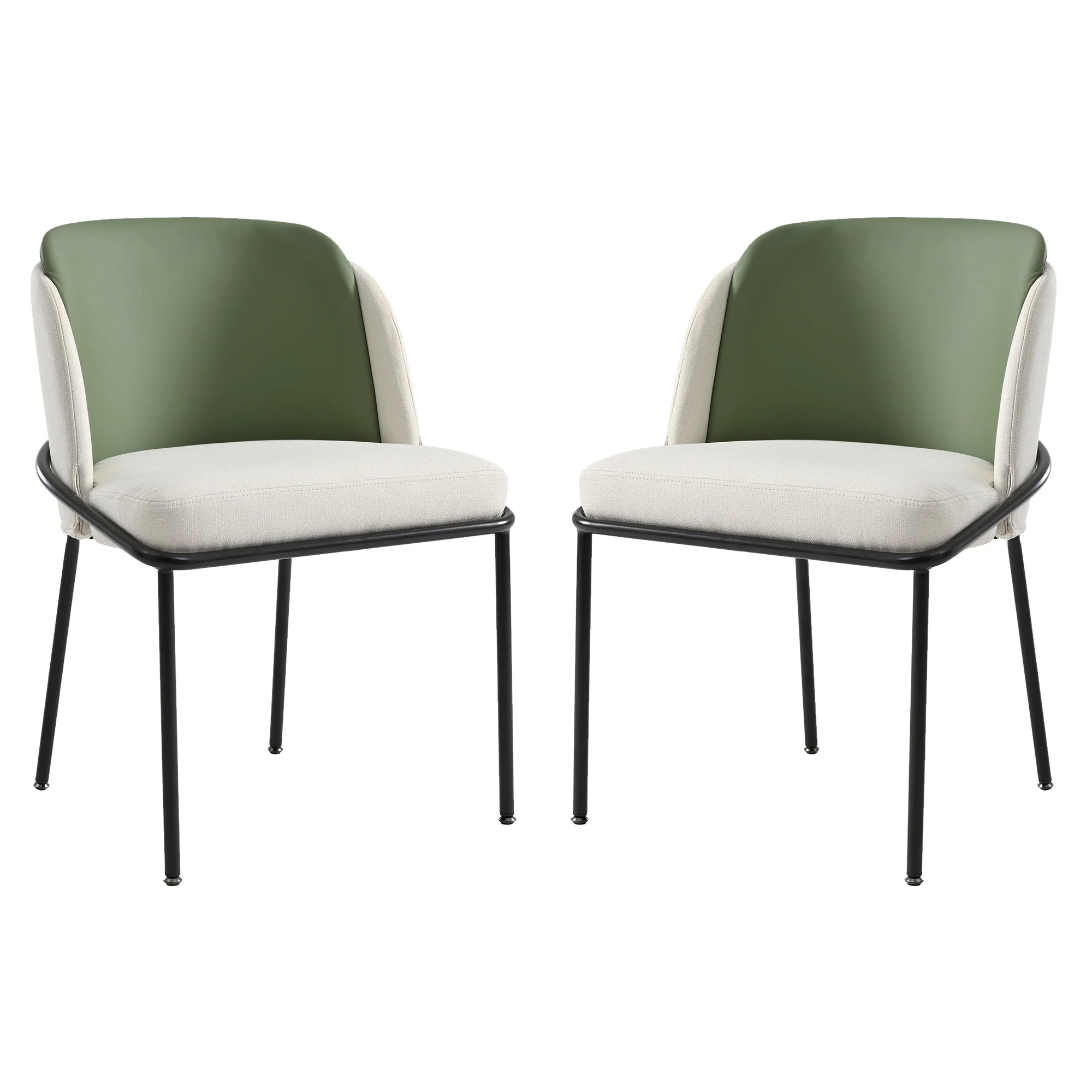 2 Modern Chairs Angled Legs Adjustable Feet - Beige/Green - Image 7