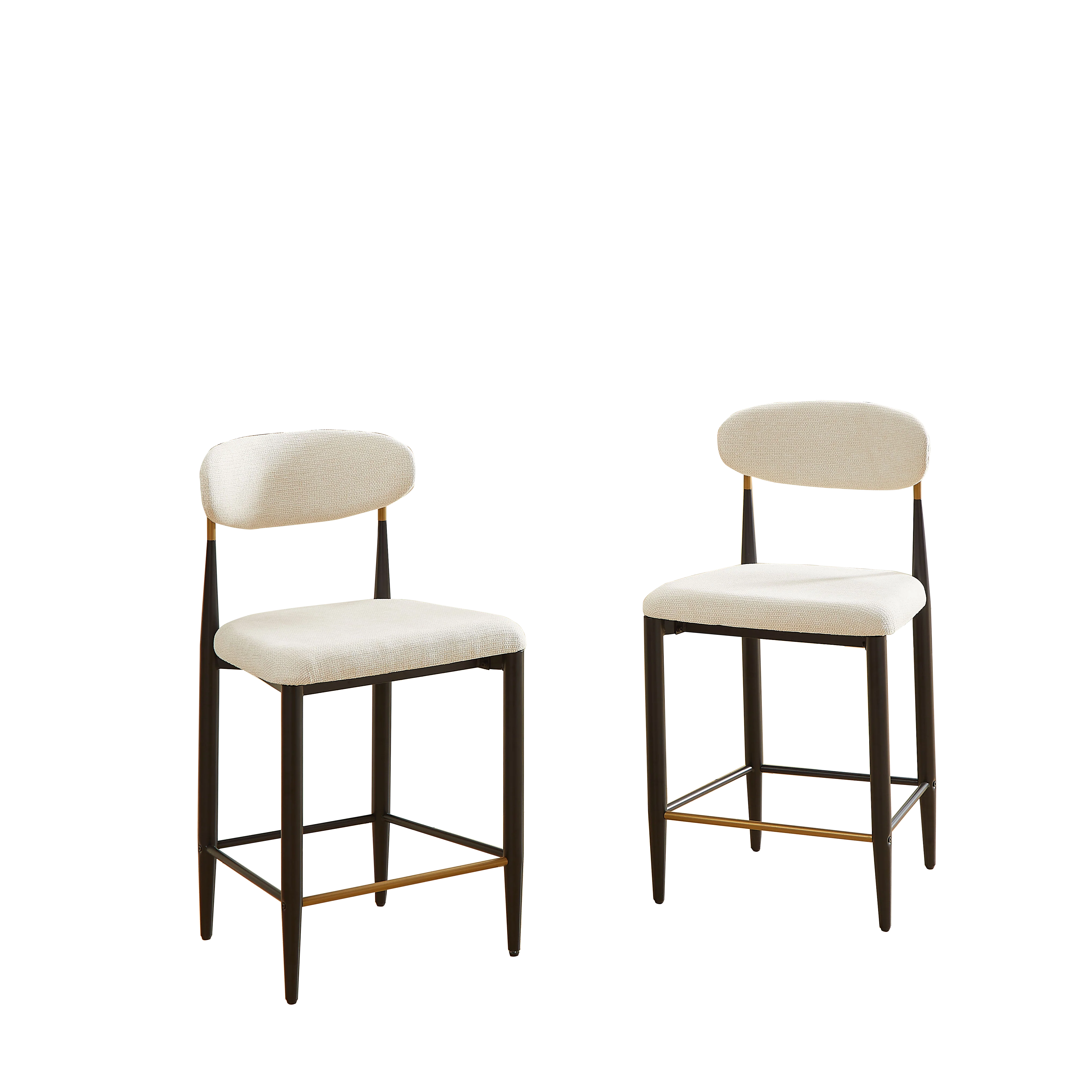 2-Pack Counter Height Bar Stools French Country Upholstered Curved Back - Black/Coffee Frame Cream Fabric - Image 6